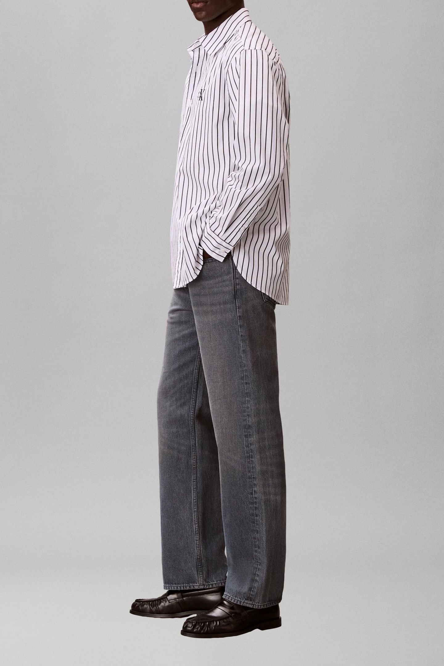 LONG SLEEVE YARN-DYED STRIPE WASHED BRILLIANT WHITE 2