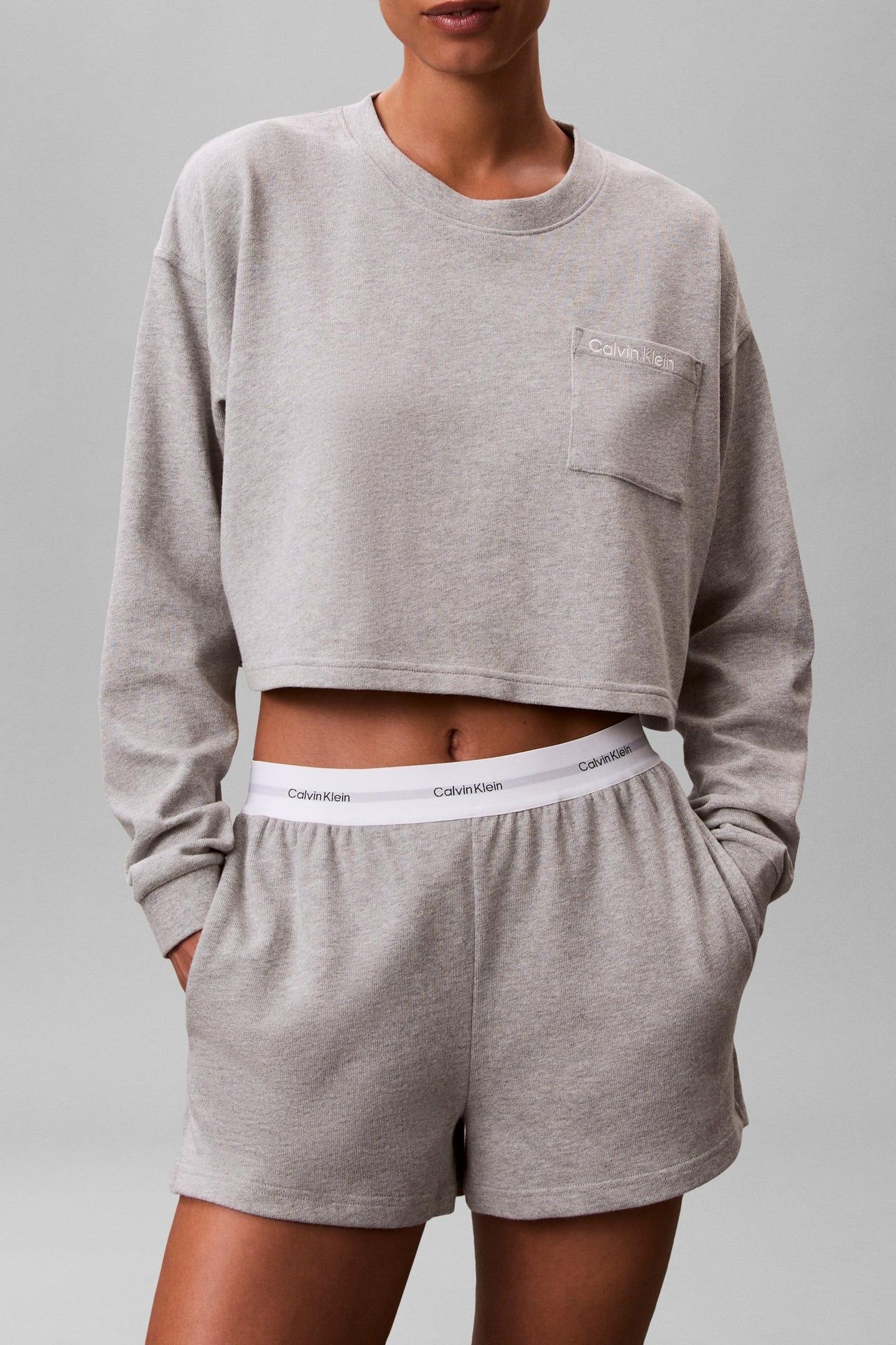 LOGO JERSEY LONG SLEEVE CROP GREY HEATHER 2