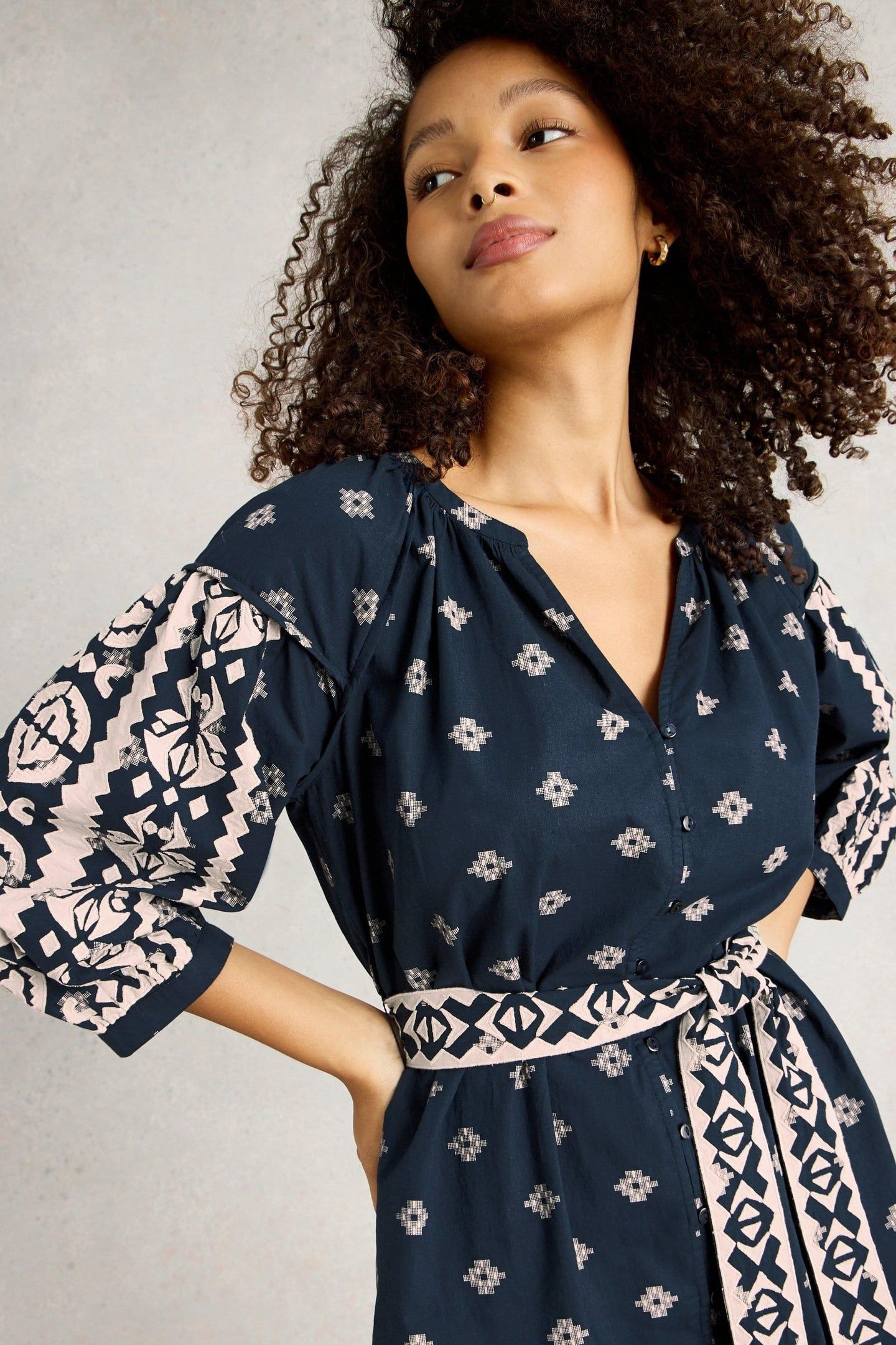 ELLA EMBROIDERED DRESS NAVY MULTI 1