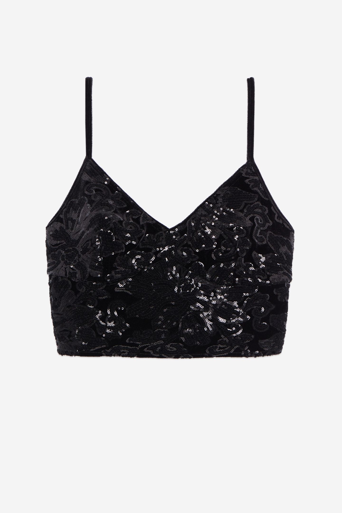 VELVET AND SEQUIN STRAPSTOP SHORT TOP BLACK 4