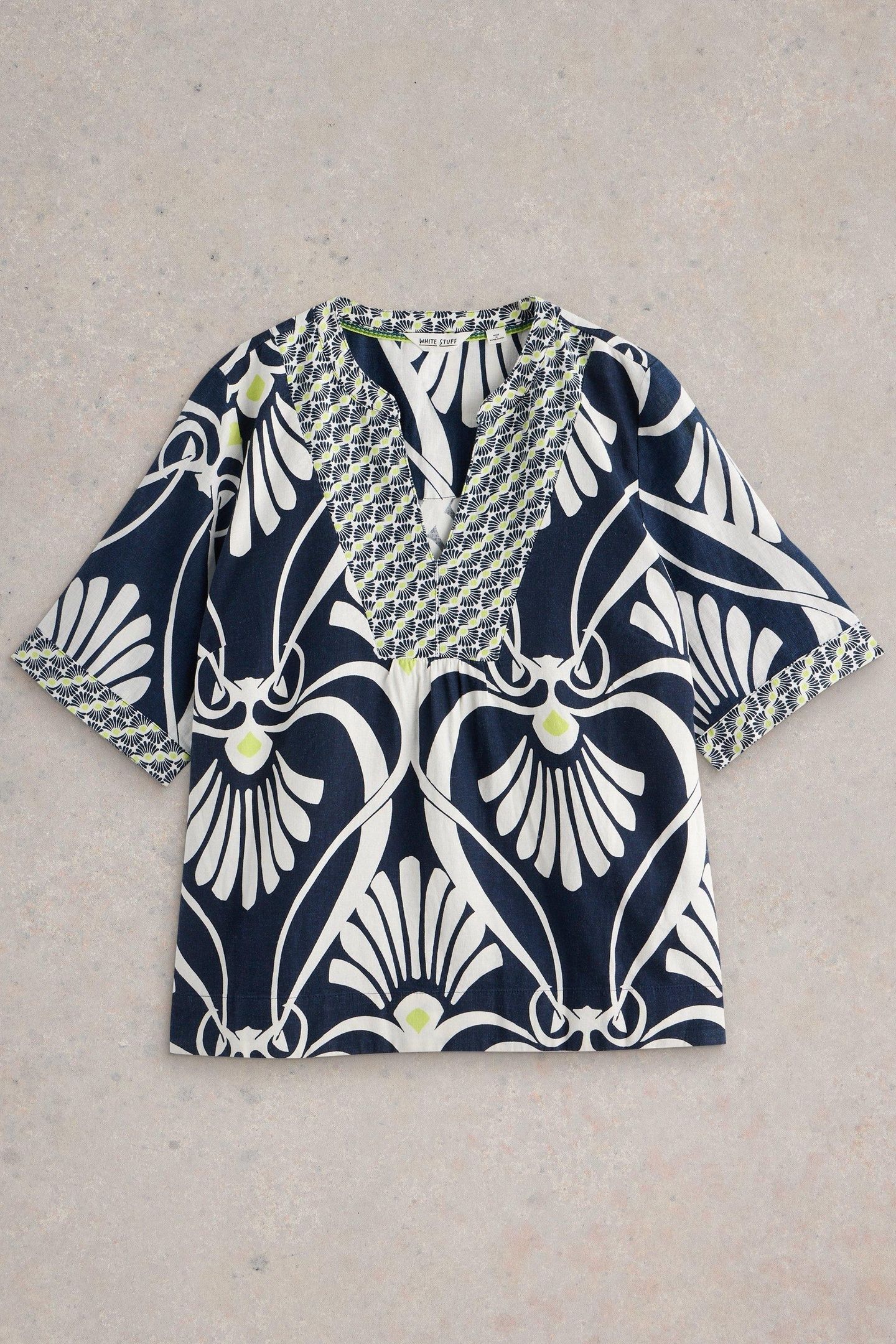 ASH LINEN BLEND TOP NAVY PRINT 5