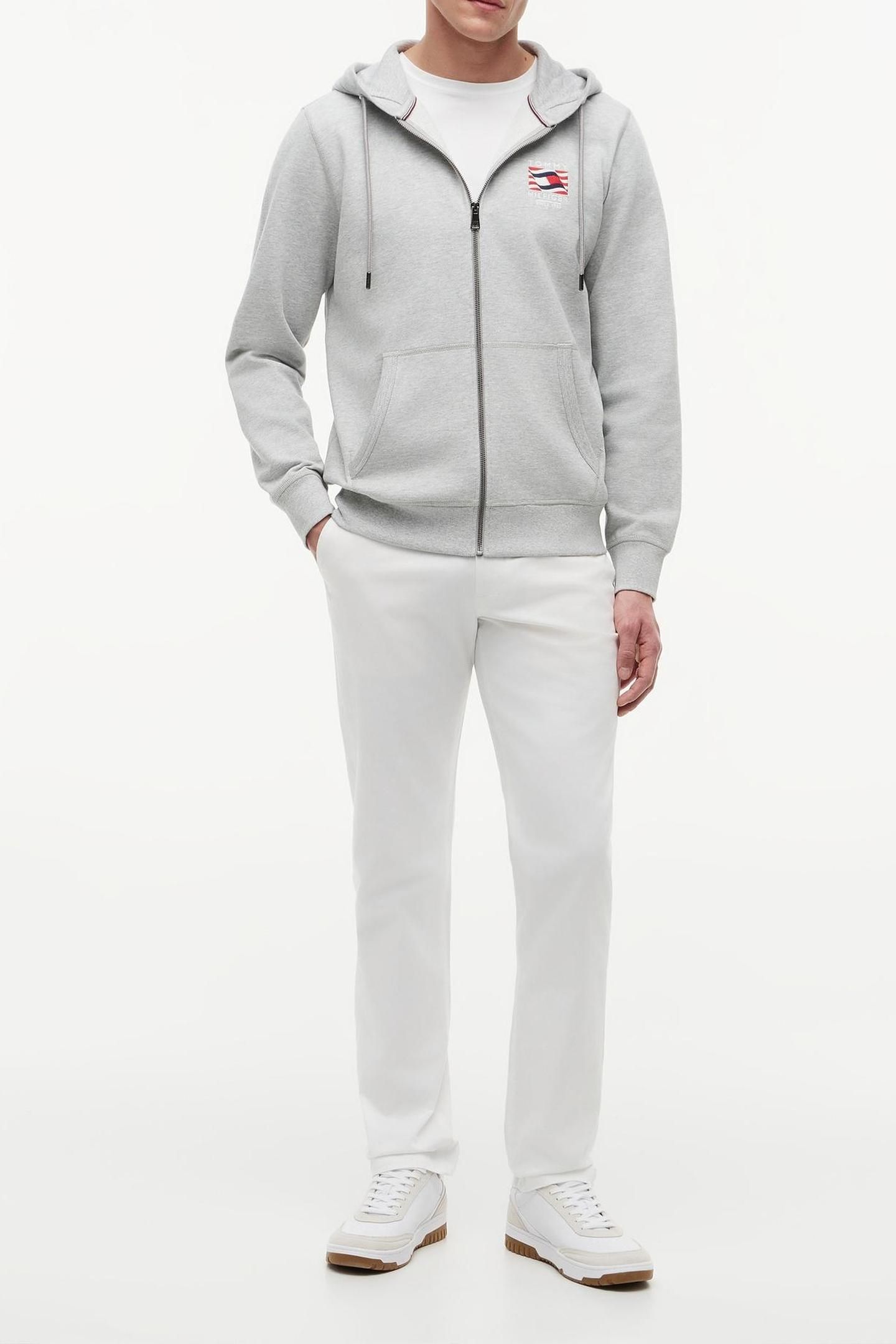 FLAG EMBROIDERY FRENCH TERRY ZIP-THRU HOODY LIGHT GREY HEATH 3