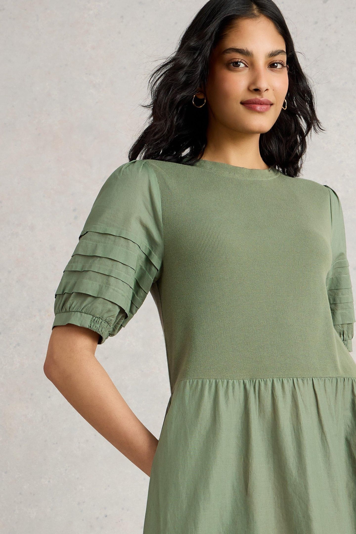 CLAUDIA FABRIC MIX DRESS DUSTY GREEN 2