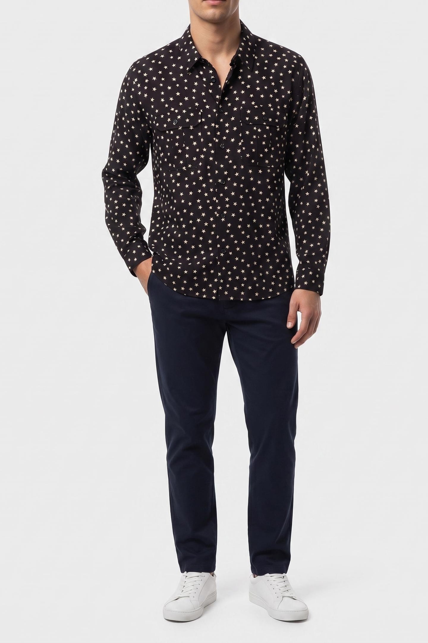 LONG-SLEEVED SHIRT WITH STAR PRINT BLACK WHITE 1