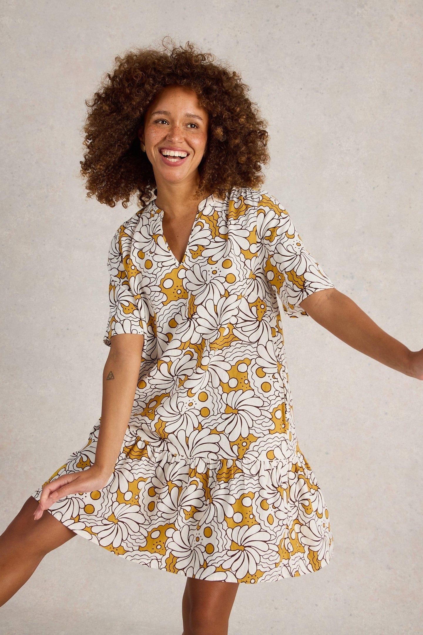 OTTO LINEN BLEND DRESS YELLOW PRINT 2