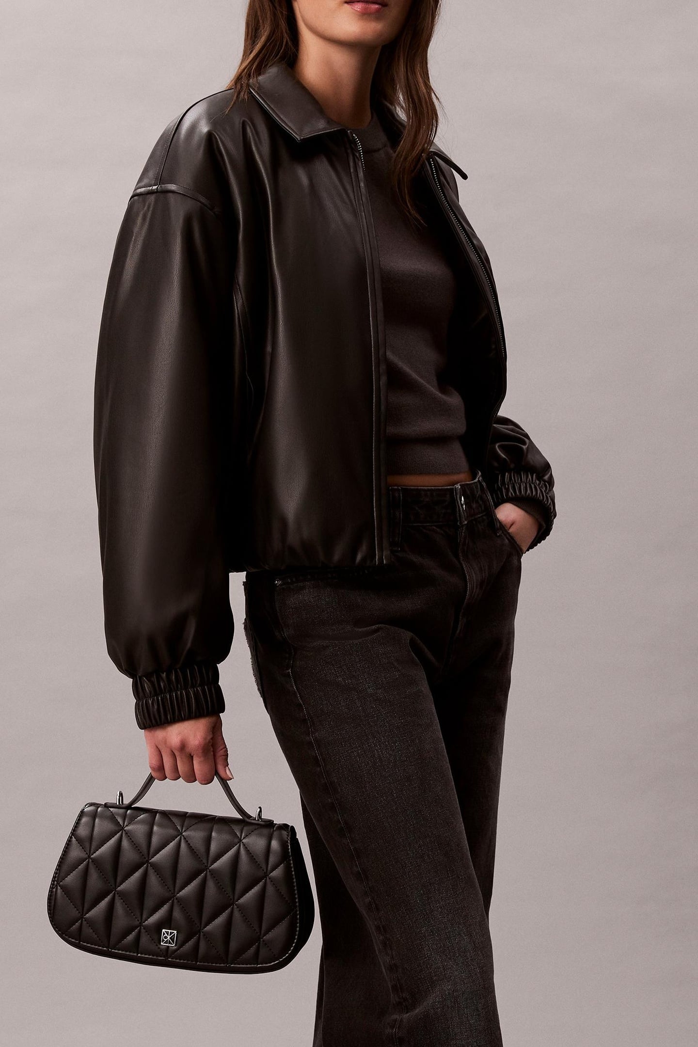 QUILTED TOP HANDLE BAG BLACK 1