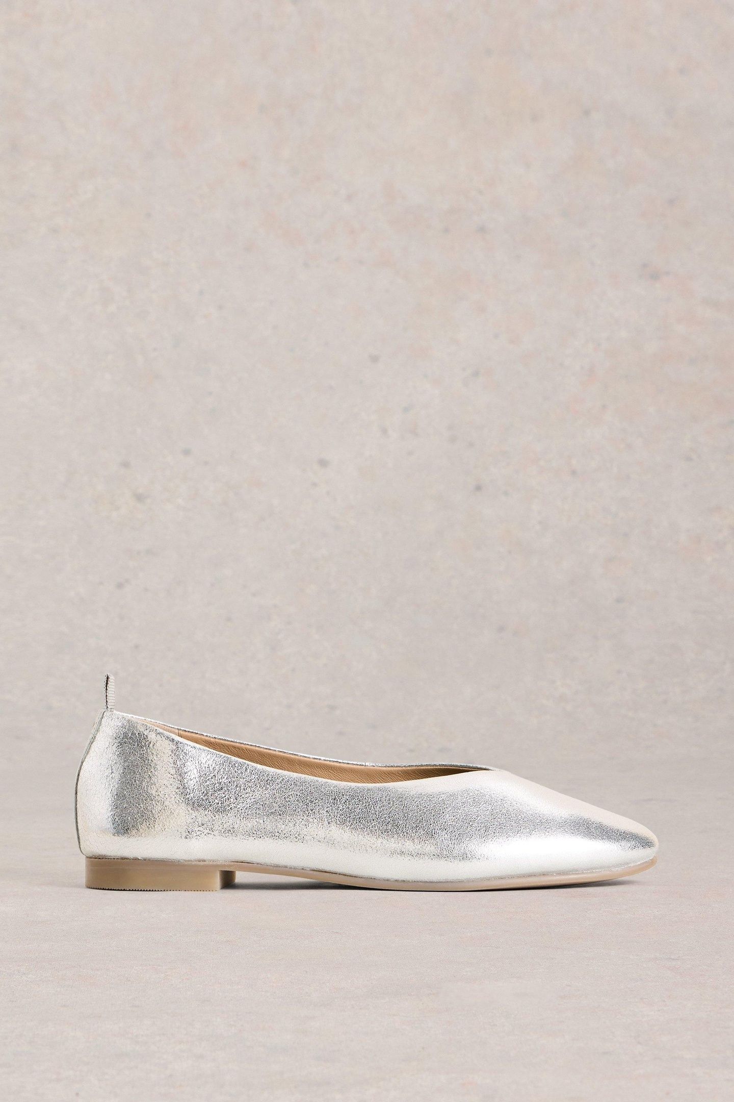 CHERI LEATHER BALLERINA PUMP SILVER TONE METALLIC 1
