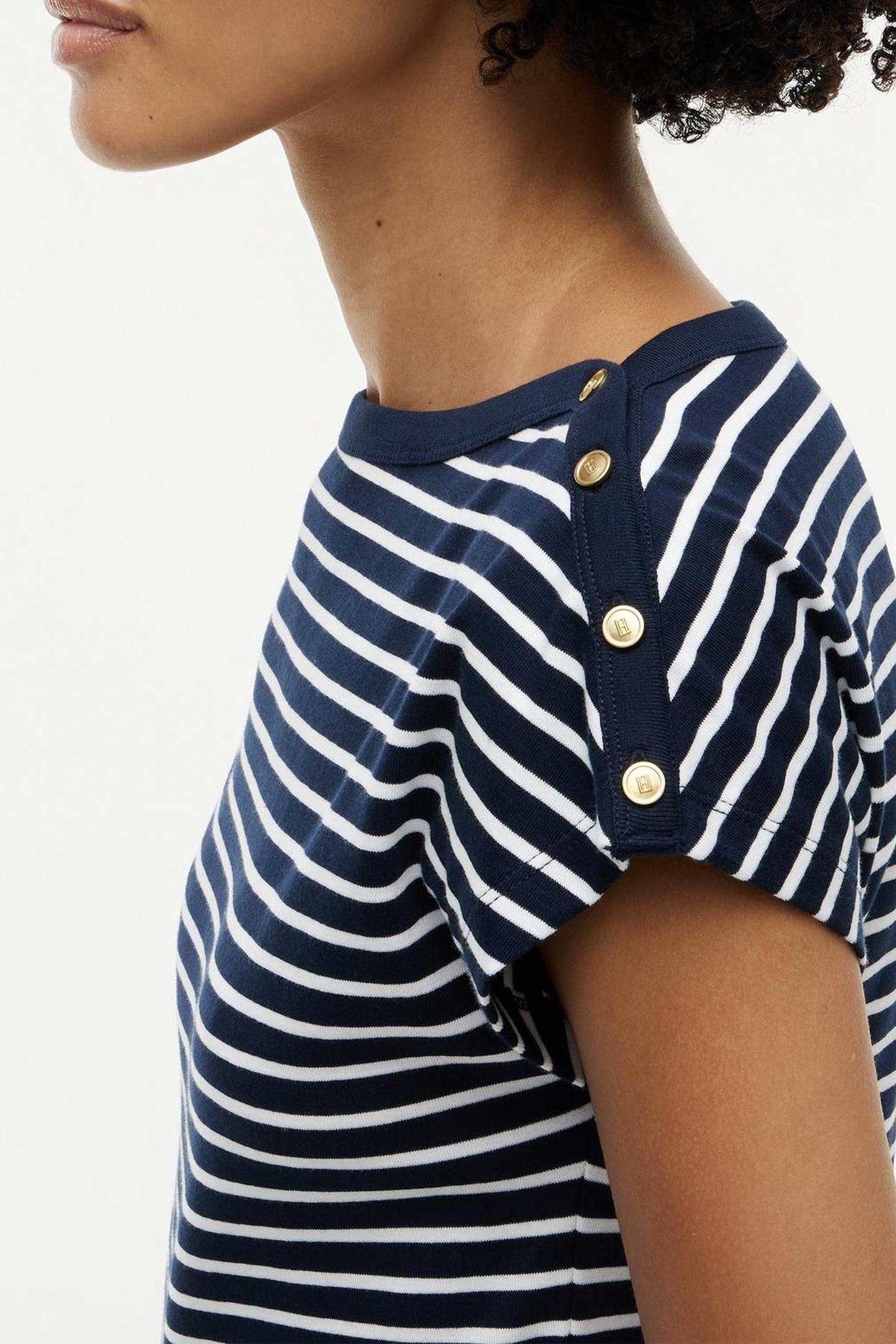 GOLD-TONE BUTTON BOAT NECK T-SHIRT BRETON DARK NIGHT NAVY/CA 5