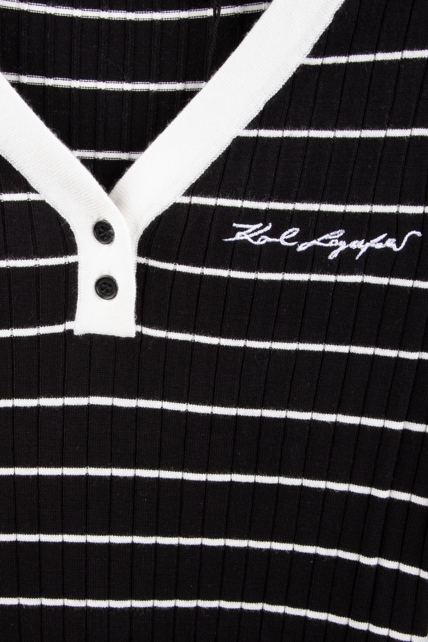 STRIPED V-NECK KNIT DRESS BLACK-WHITE STRIPES 4
