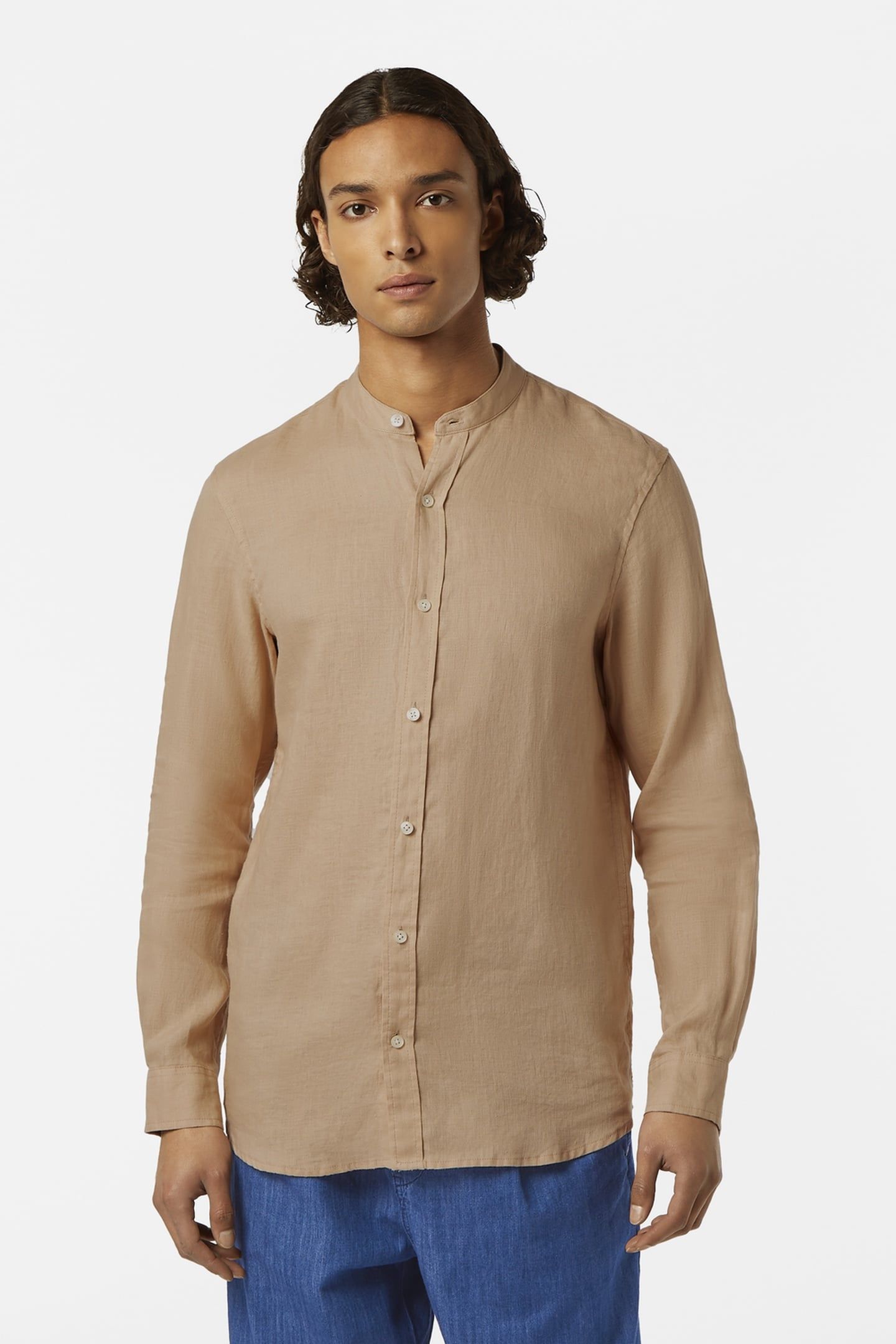 SEASONAL CORE - REGULAR FIT STAND-UP COLLAR LINEN SHIRT SOFT 1