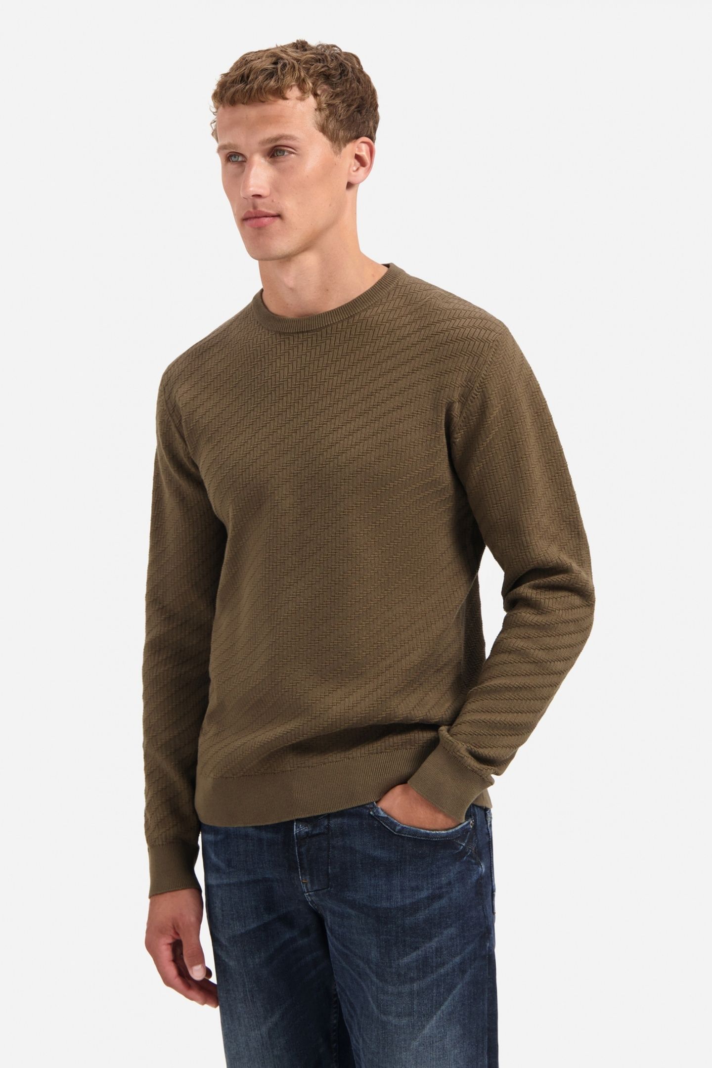 PULLOVER CREWNECK JACQUARD SOLID TAUPE 1