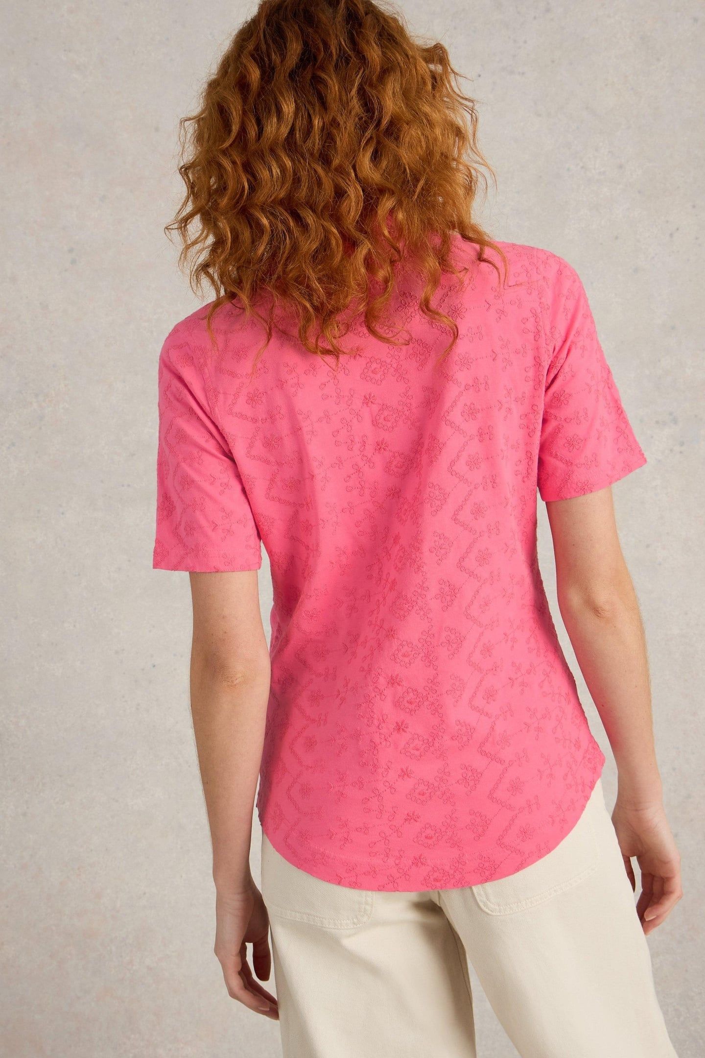 ANNIE SS BRODERIE SHIRT BRIGHT PINK 2