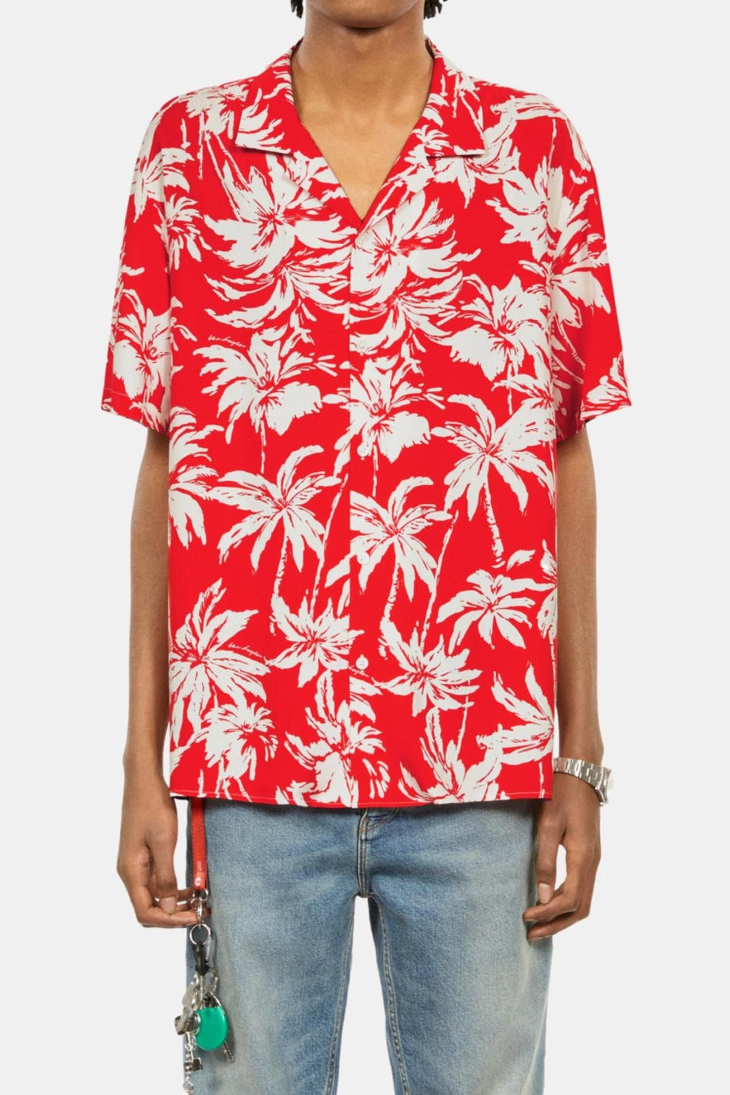 SHORT-SLEEVED SHIRT WITH SHARK NECK RED/WHITE 3