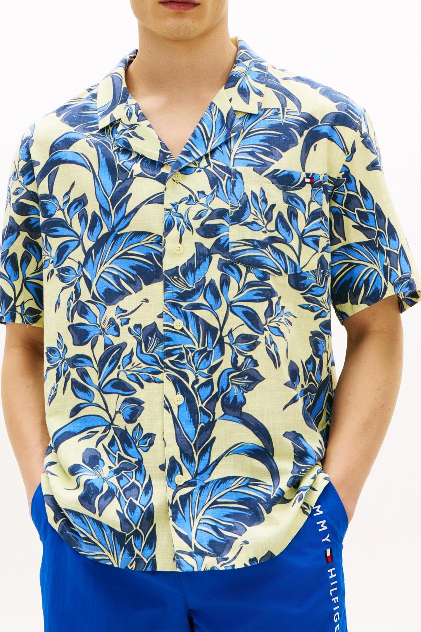 WOVEN BOWLING SHIRT VINTAGE TROPICAL FLORAL YELLOW 3