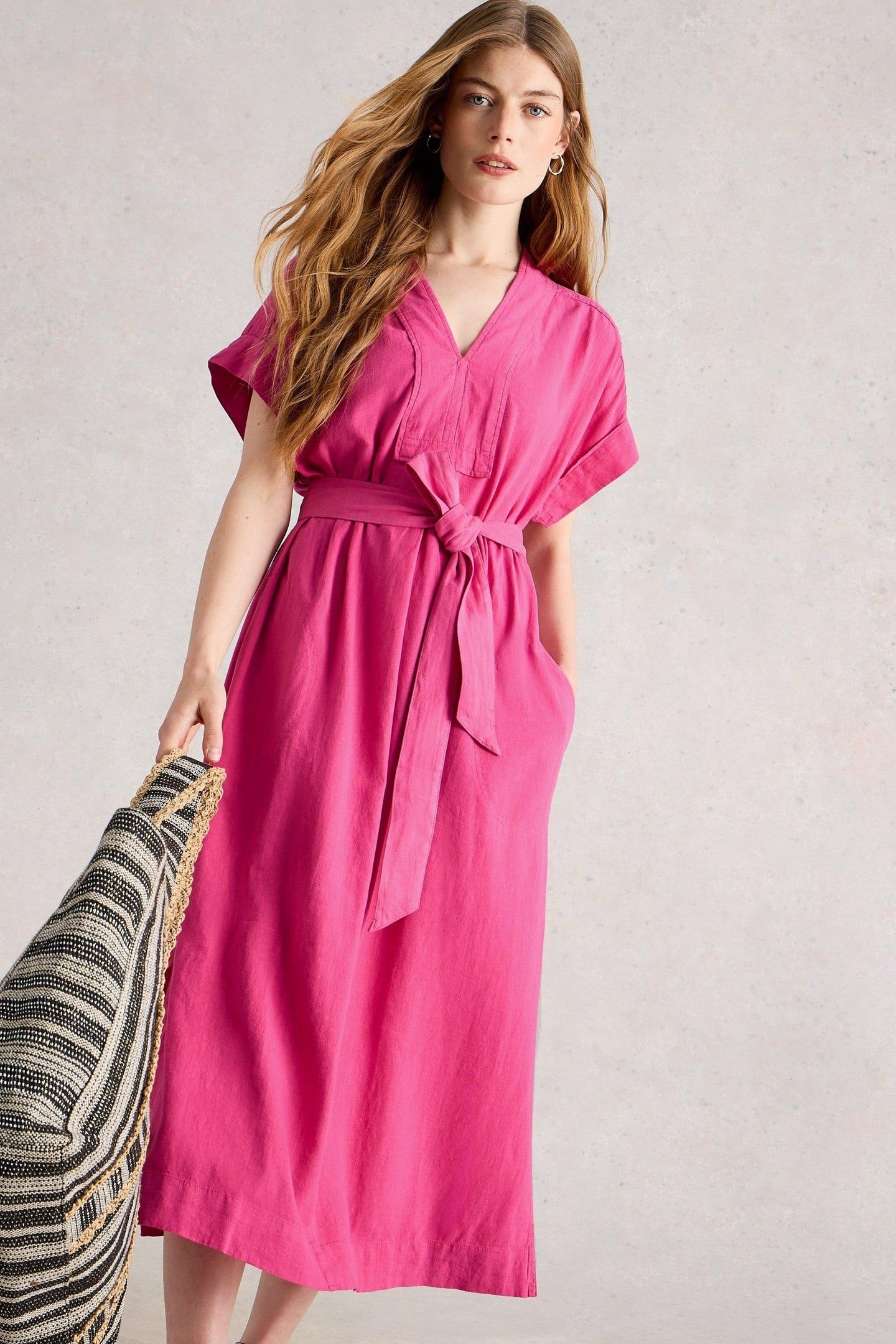 MARIANNE LINEN BLEND DRESS BRIGHT PINK 3