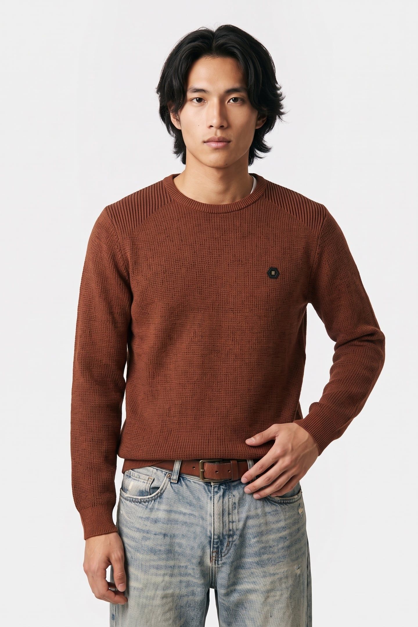 PULLOVER CREWNECK PLATED STRUCTURE KNIT TERRA 1