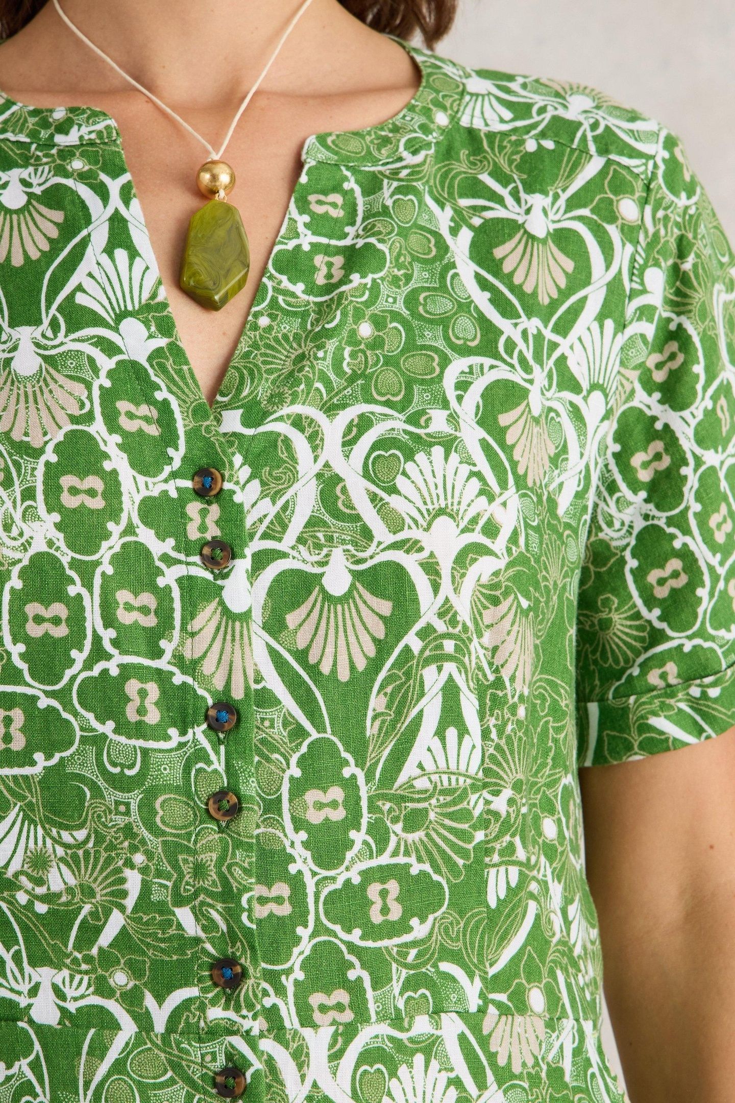 IRIS LINEN DRESS GREEN PRINT 5