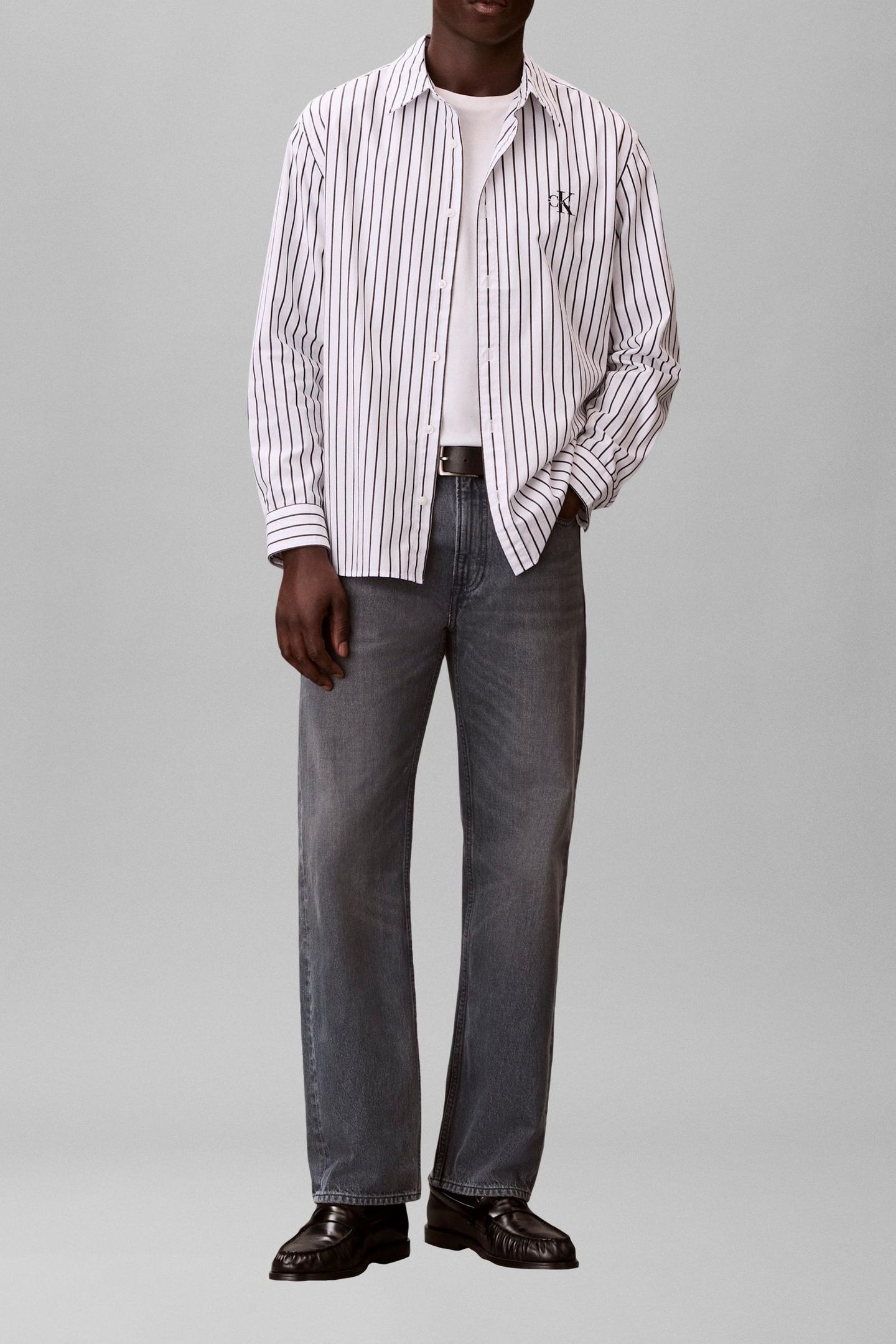 LONG SLEEVE YARN-DYED STRIPE WASHED BRILLIANT WHITE 1