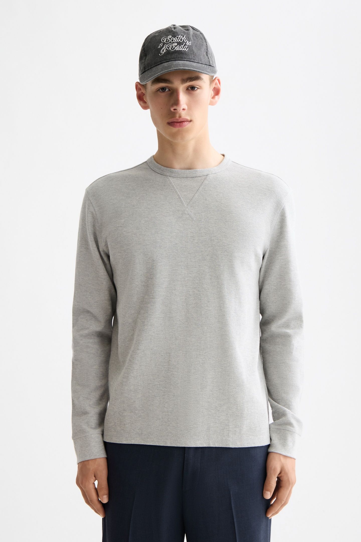 WAFFLE T-SHIRT LS MID GREY MELANGE 1