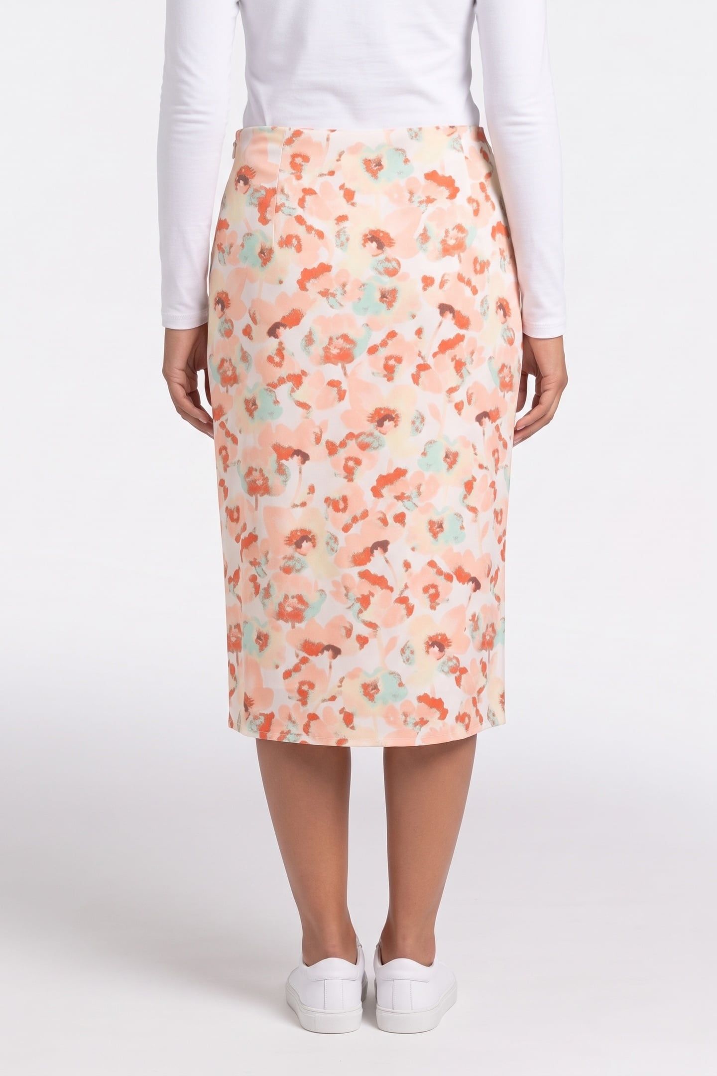 PRINTED MATTE SATIN PANT WATERCOLOR FLORAL PEACHY DAY/BRIL 2
