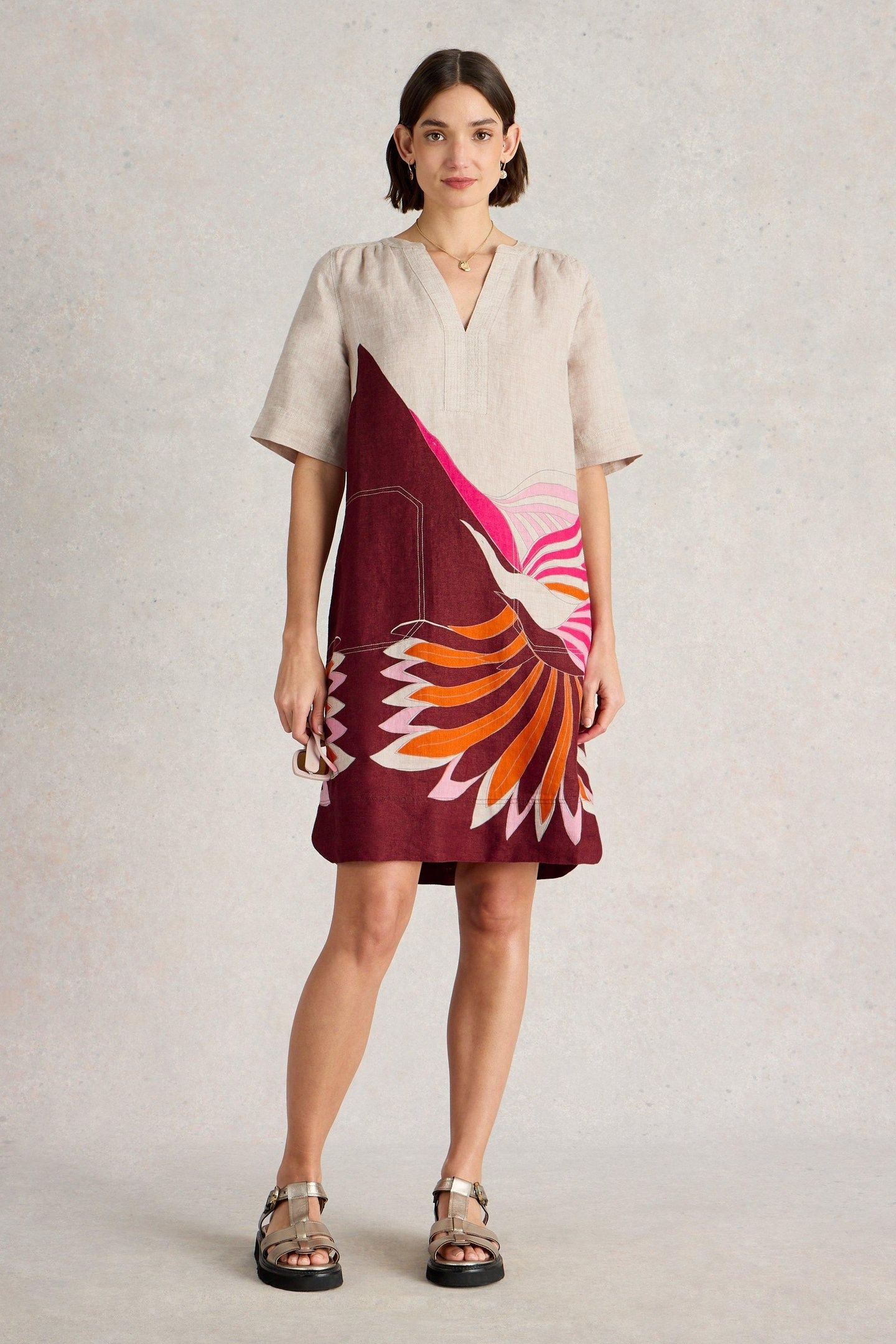 JUNE LINEN DRESS NATURAL PRINT 1