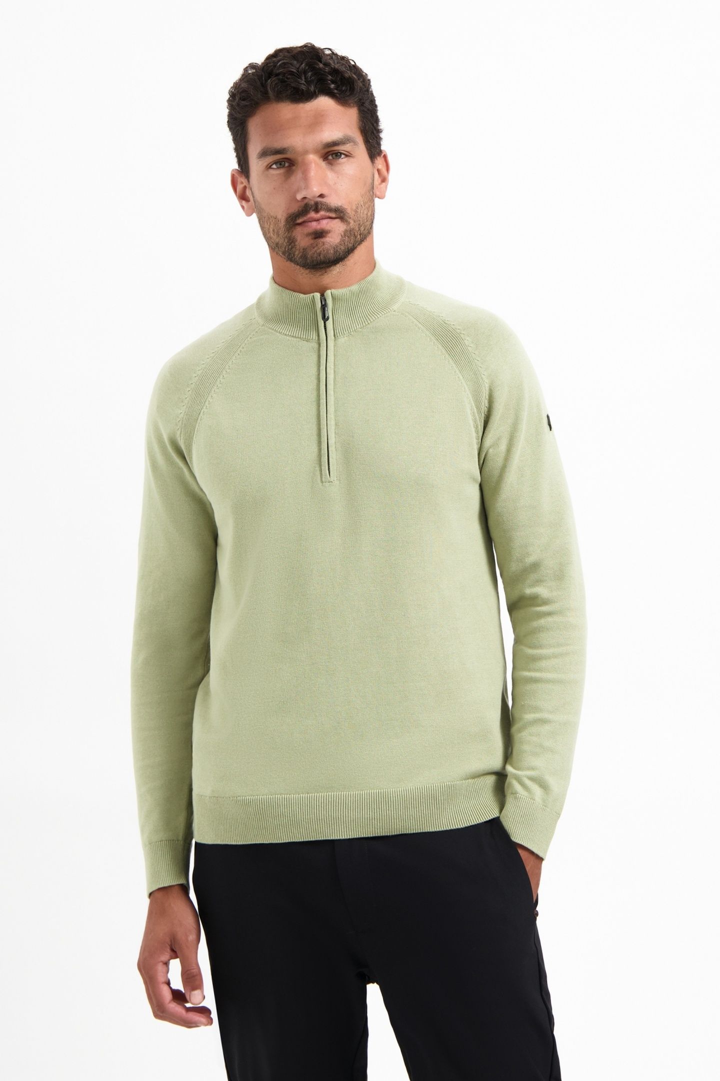 PULLOVER HALF ZIP HIGH COLLAR SOLID LIGHT MOSS 1