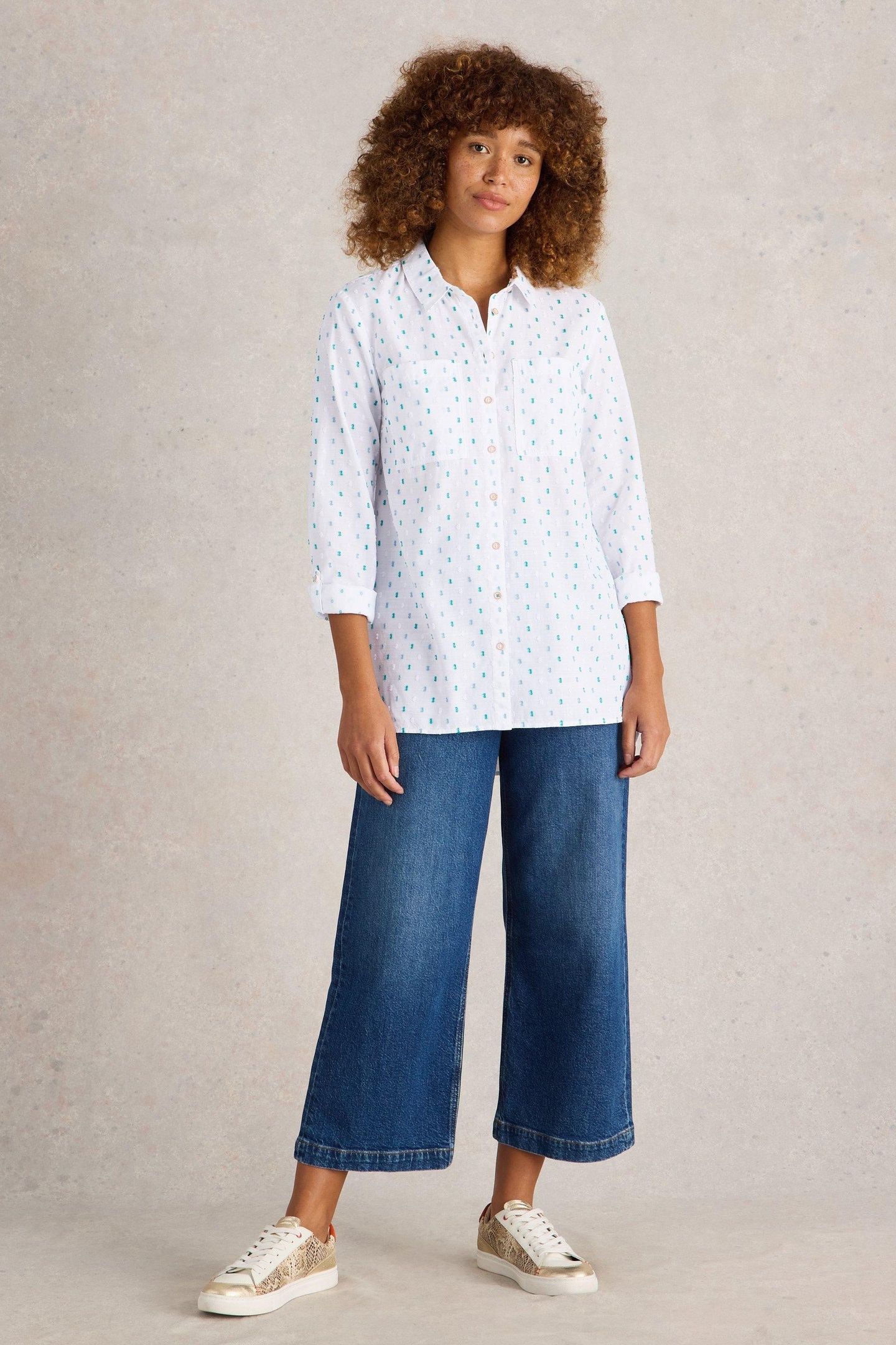 SOPHIE LONGLINE COTTON SHIRT IVORY MULTI 1