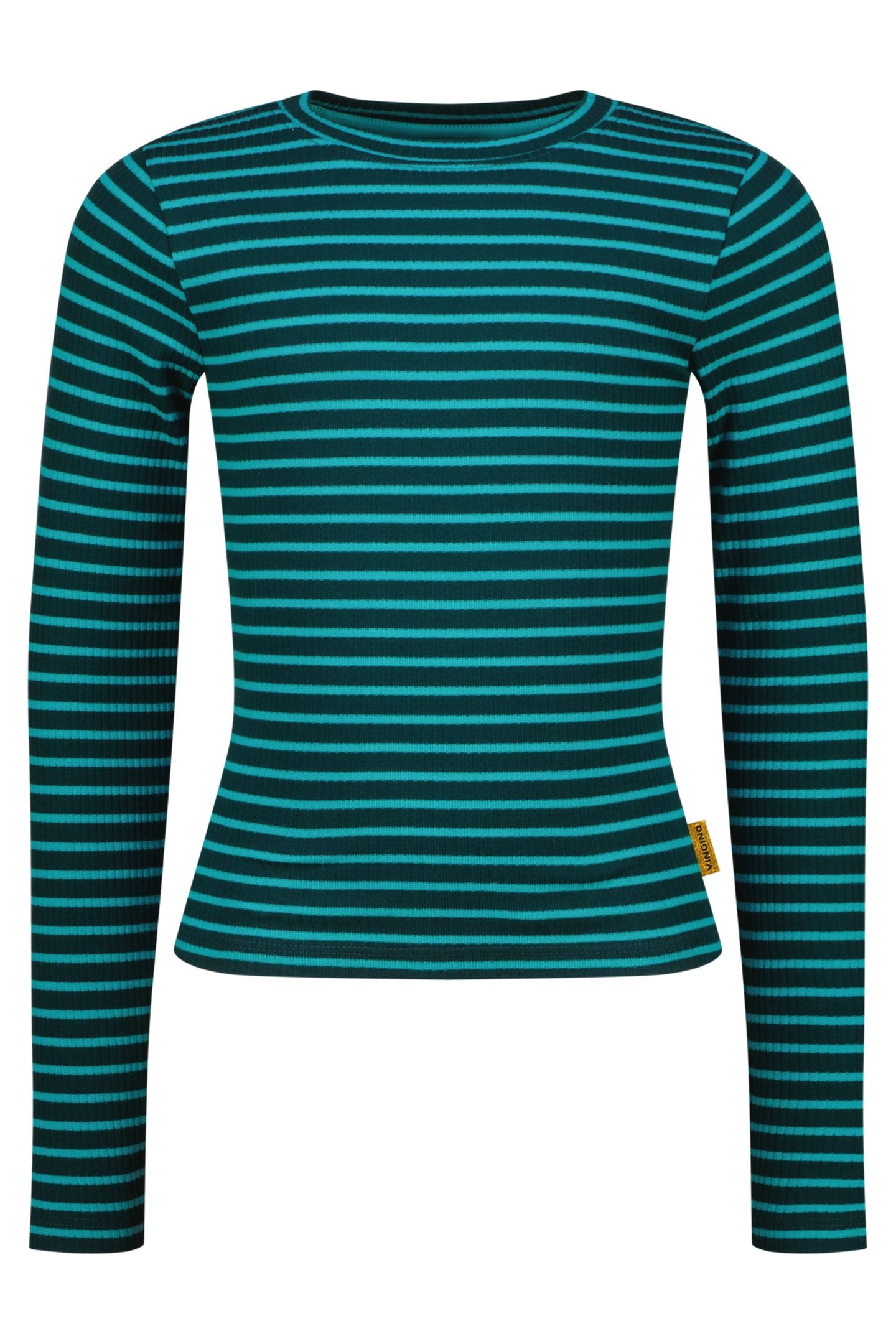 GIRLS BASIC FINE STRIPE TOP T-SHIRT DARK JUNGLE GREEN 1