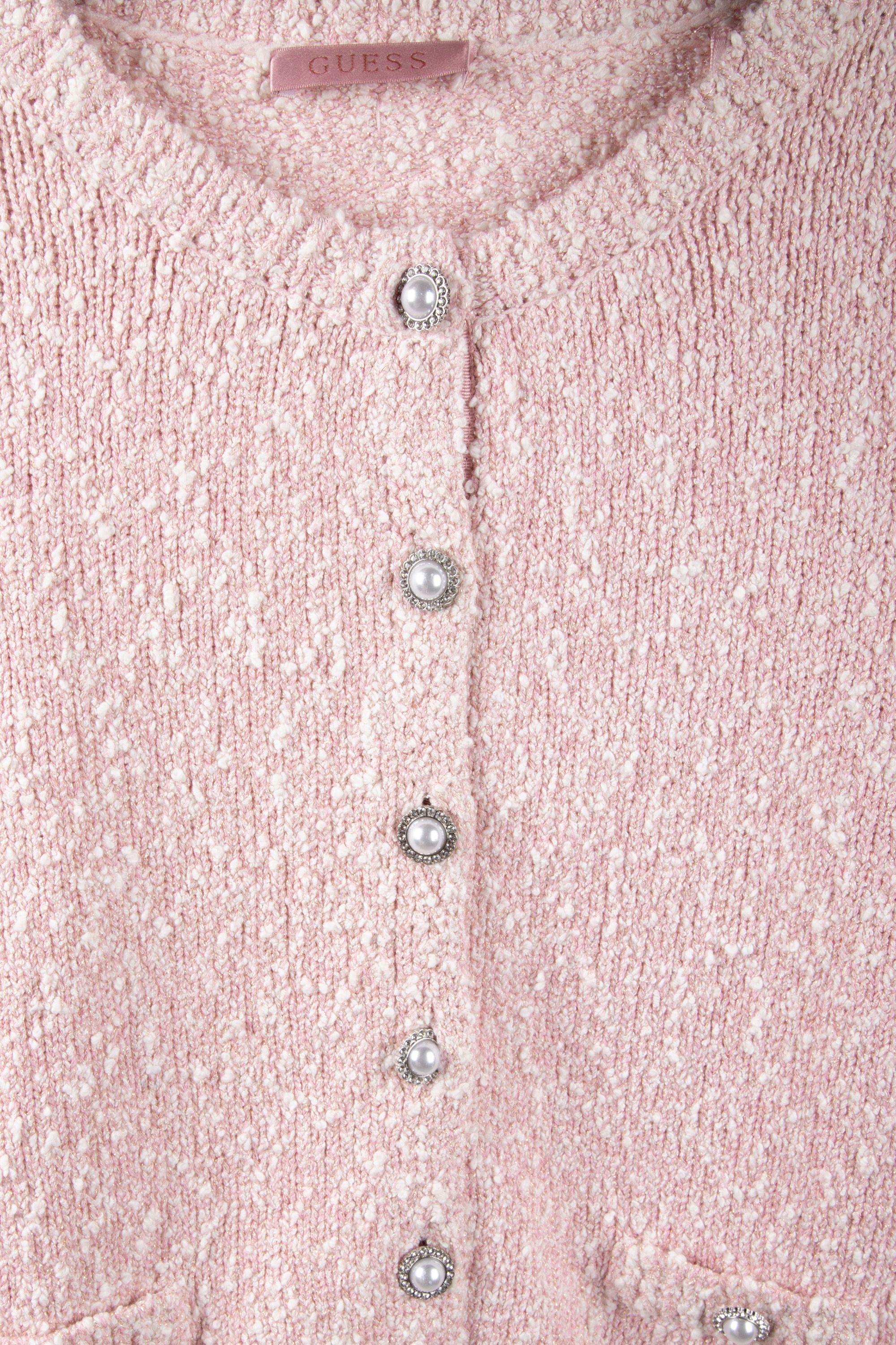 GUESS ECO DOROTHY CN LS CARDI PINK AND WHITE COMBO 4