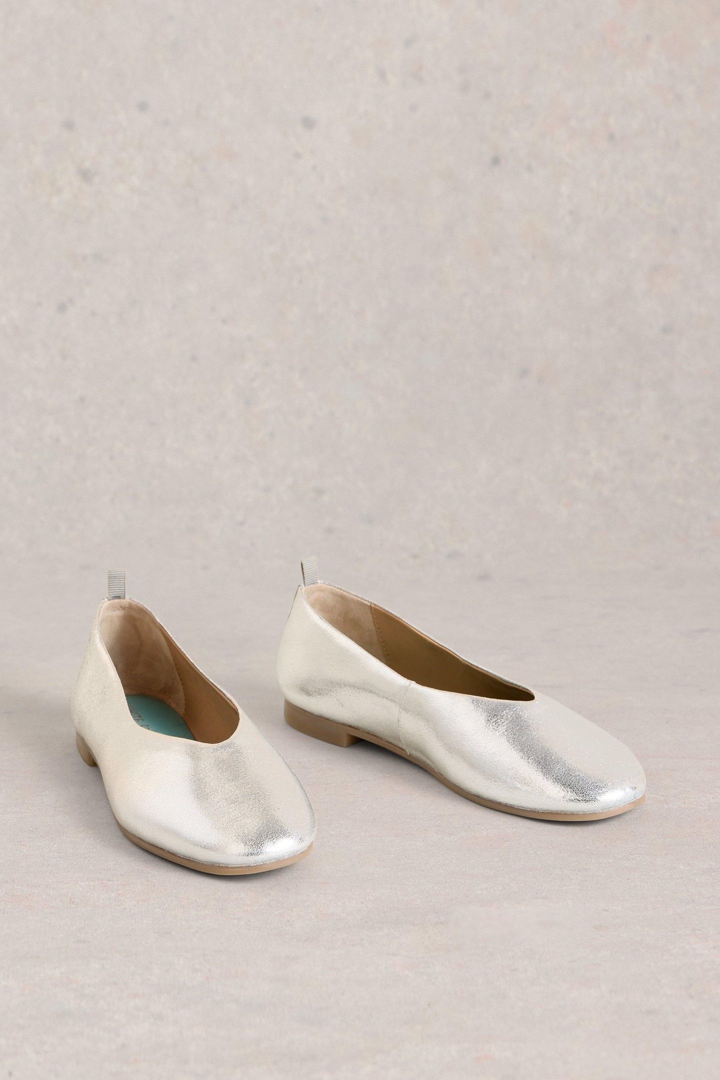 CHERI LEATHER BALLERINA PUMP SILVER TONE METALLIC 2