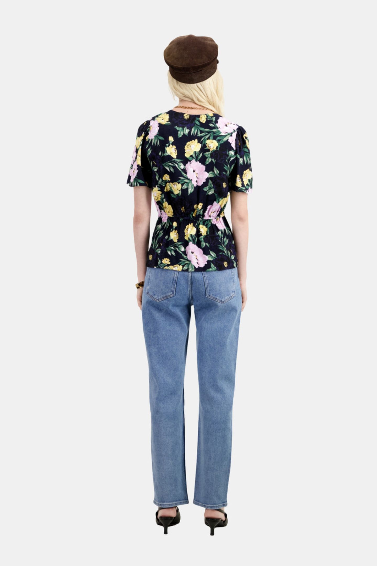 SHORT-SLEEVED TOP WITH TIE LIGHTPINK/DARKNAVY 4
