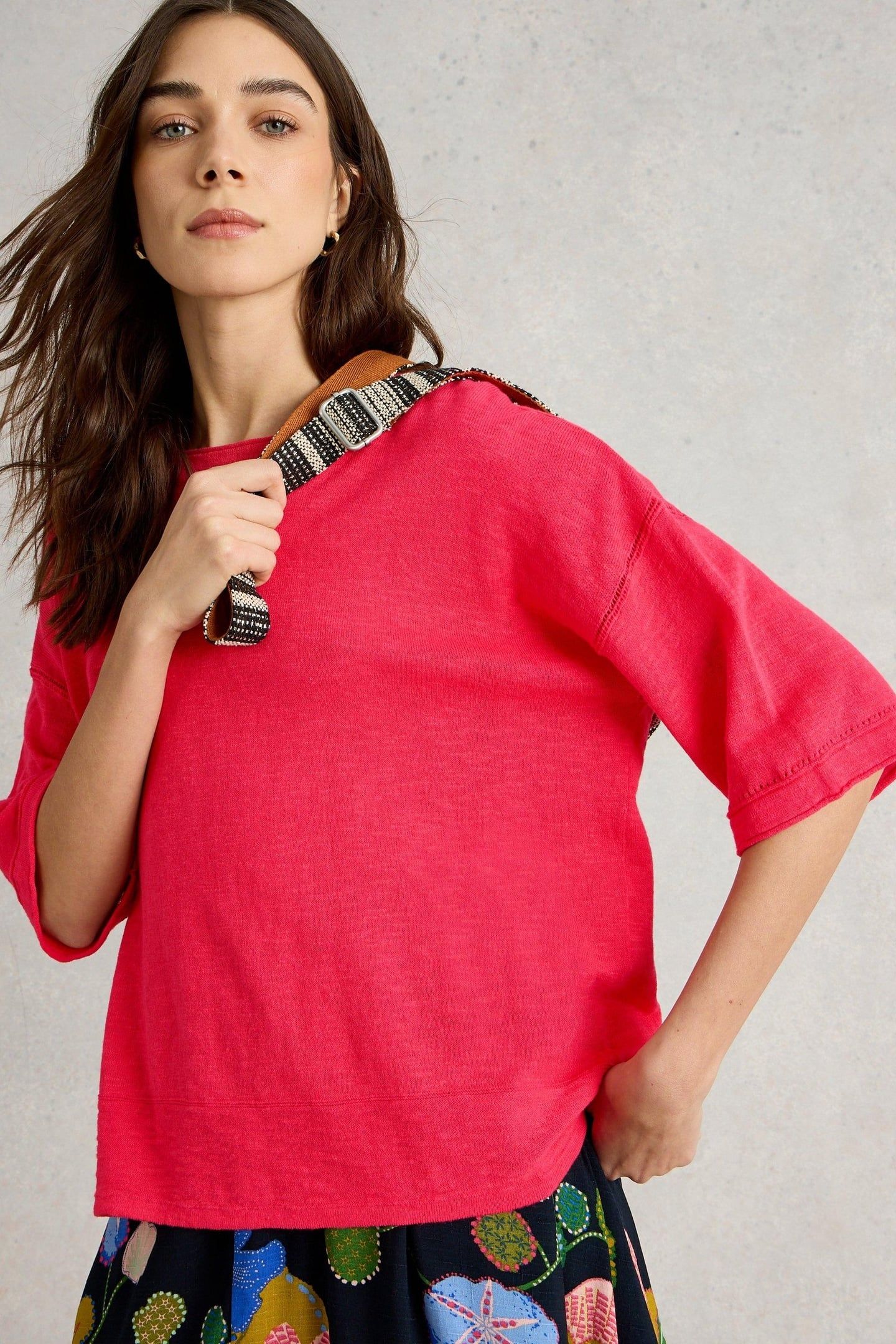 KATE LINEN BLEND TEE BRIGHT PINK 1