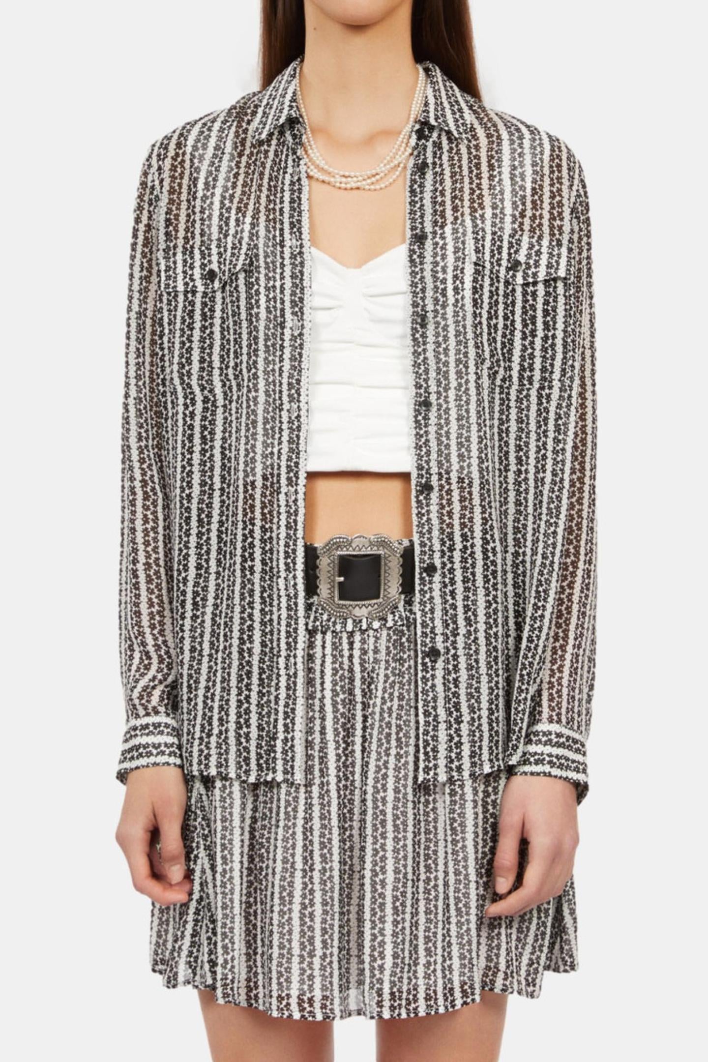 LONG-SLEEVED GEORGETTE SHIRT BLACK WHITE 2