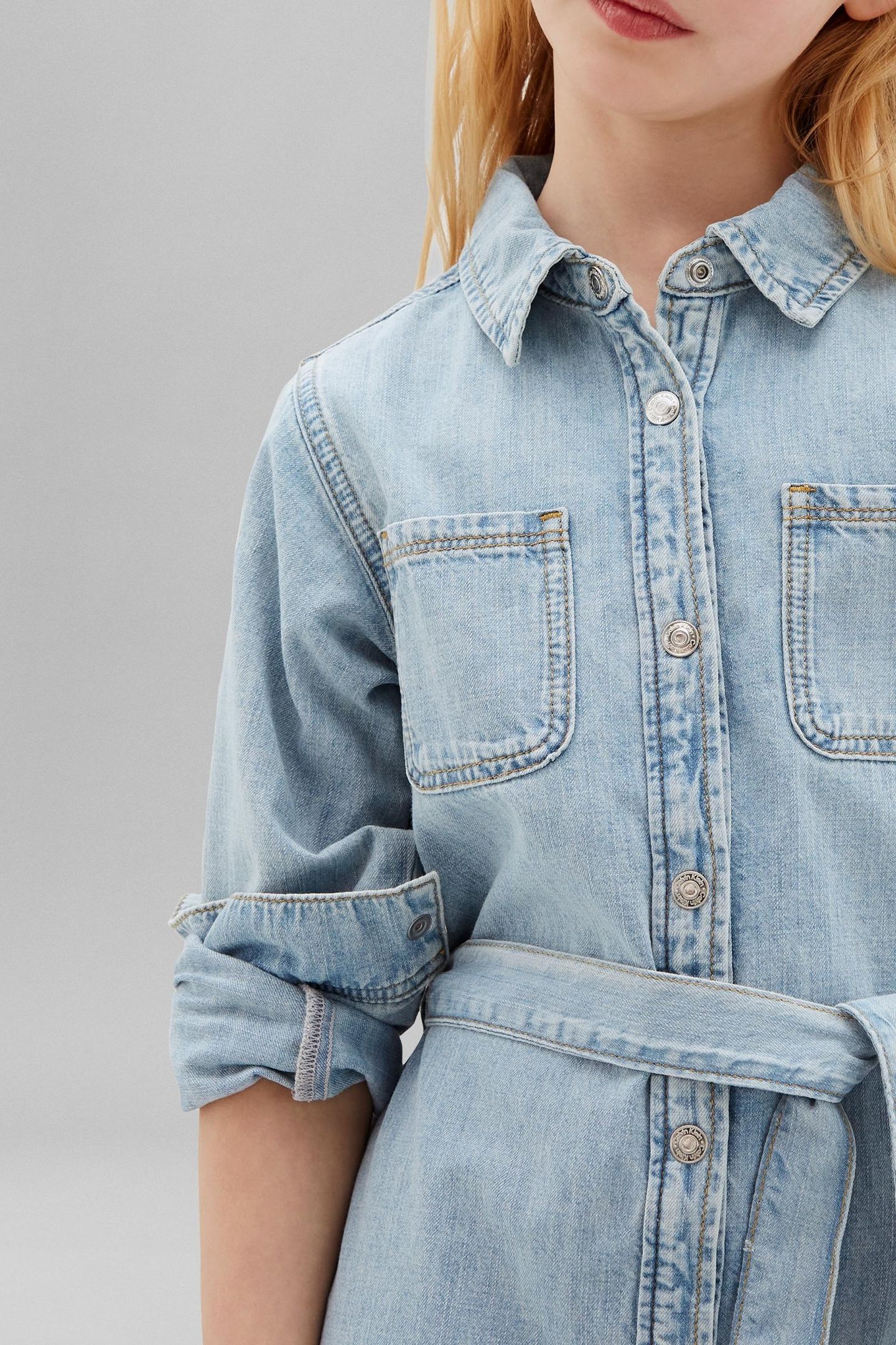 GIRLS DENIM SHIRT DRESS LONG SLEEVE ANDREW WASH 4