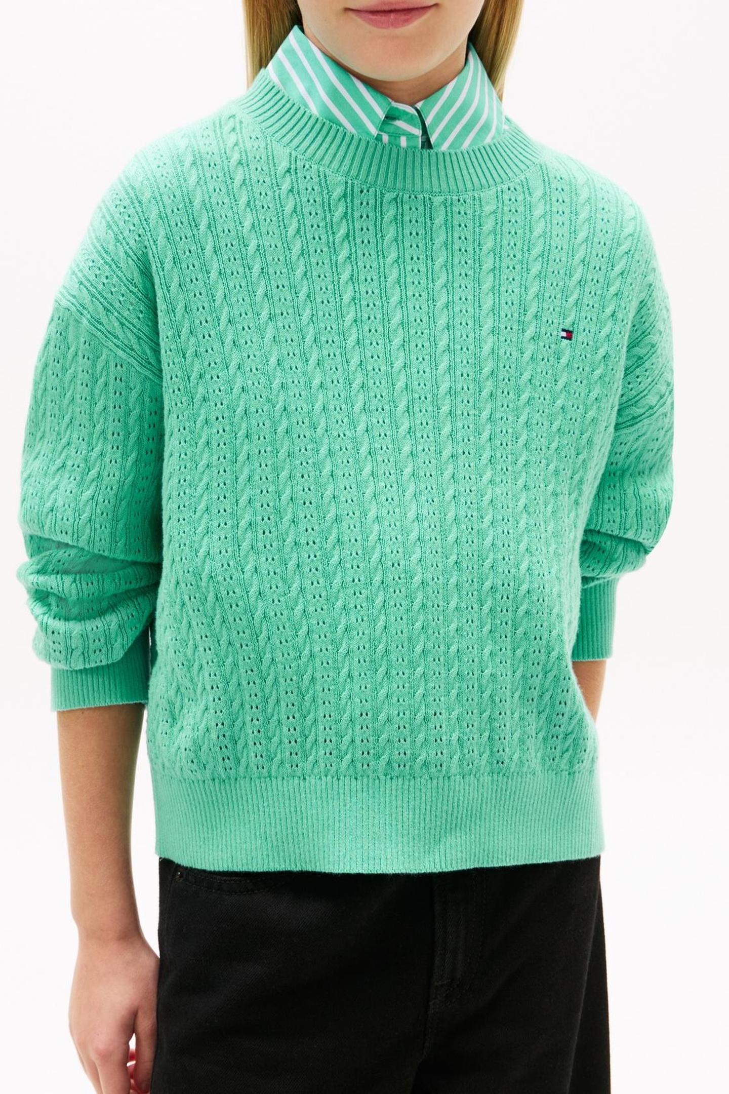 GIRLS POINTELLE CABLE SWEATER TROPICAL TIDE 3