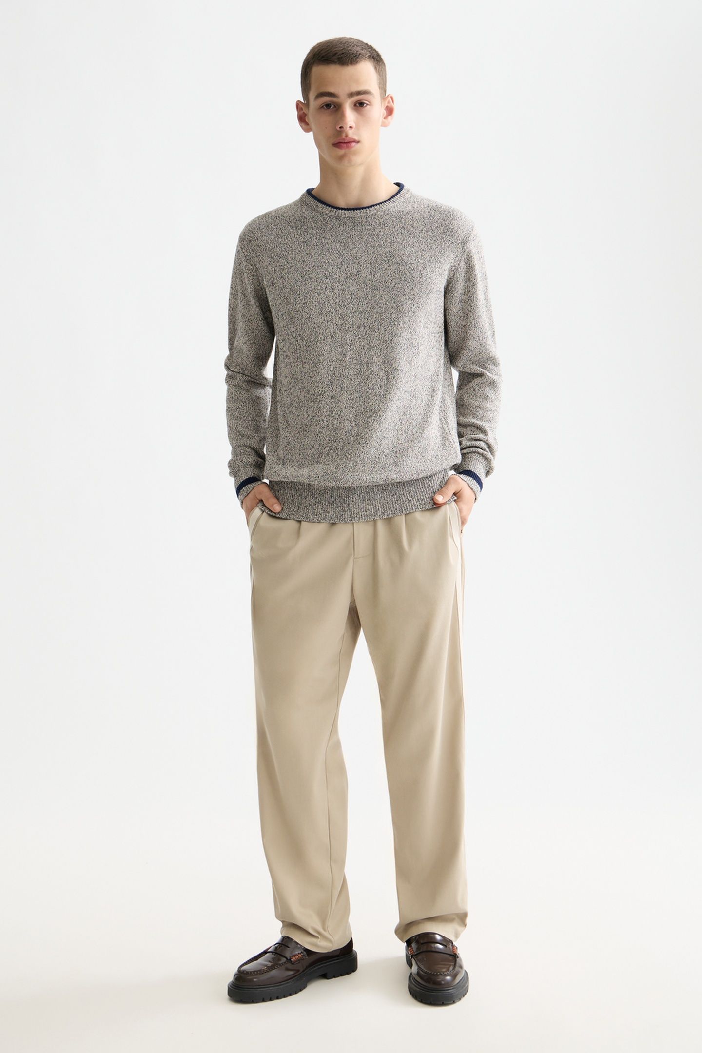 MELANGE REGULAR FIT CREW NECK PLAZA TAUPE MELANGE 2