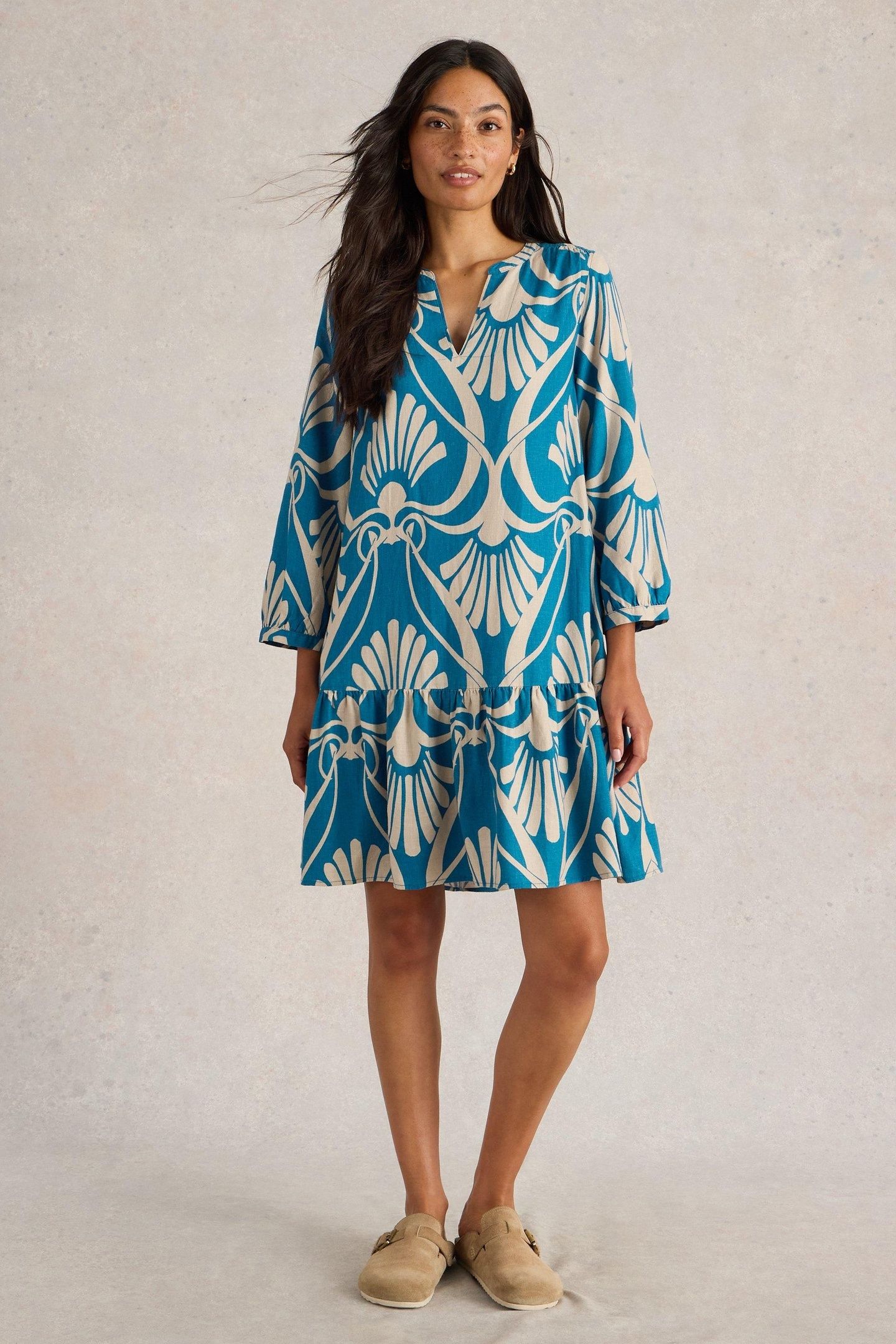 OTTO LINEN BLEND DRESS BLUE PRINT 1