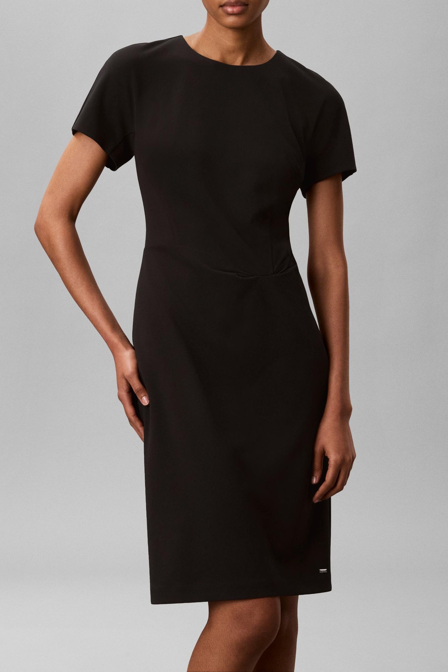 SCUBA CREPE SHORT SLEEVE KNEE-LENGTH DRESS BLACK 1
