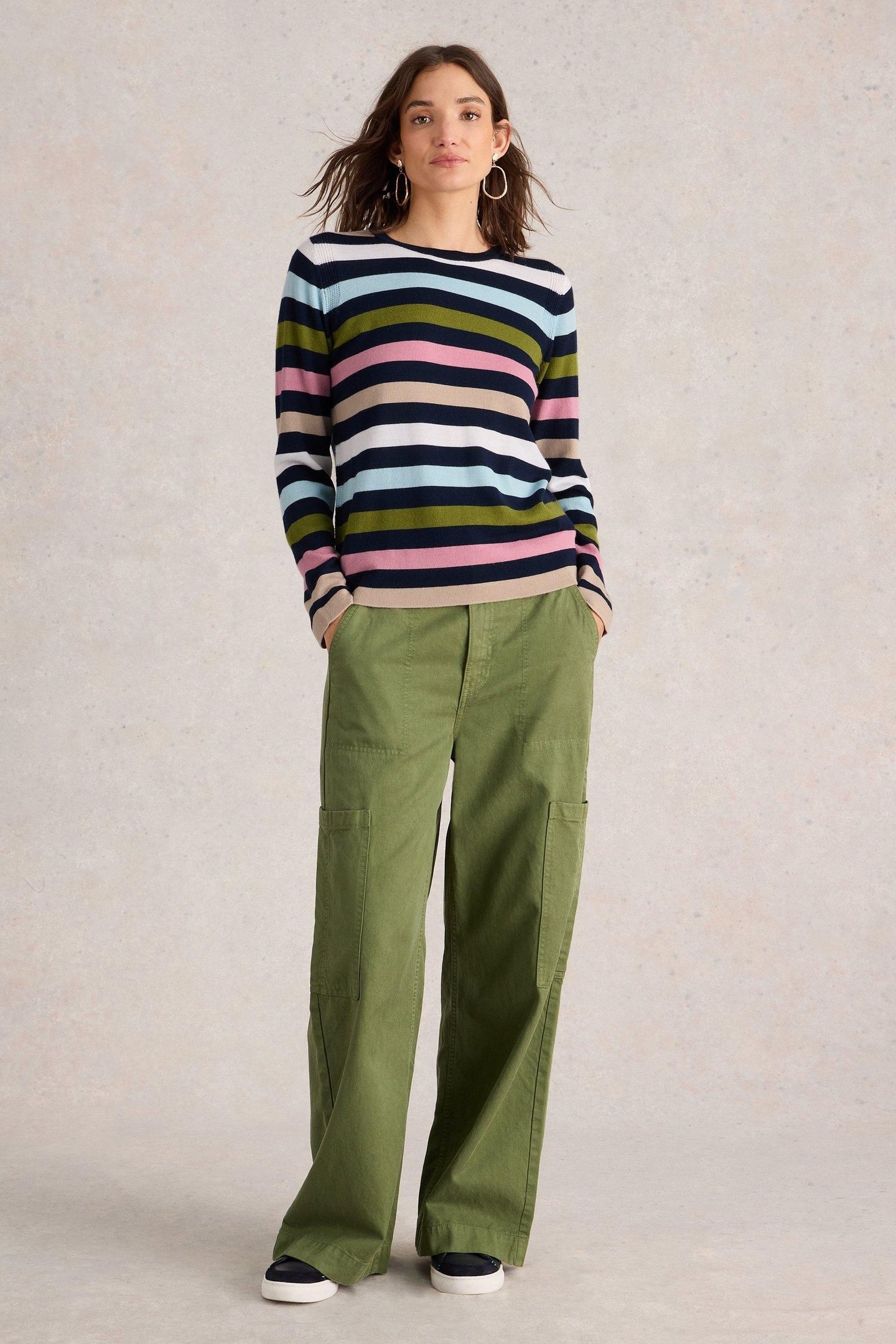 MULTI STRIPE CREW MERINO NAVY MULTI 1