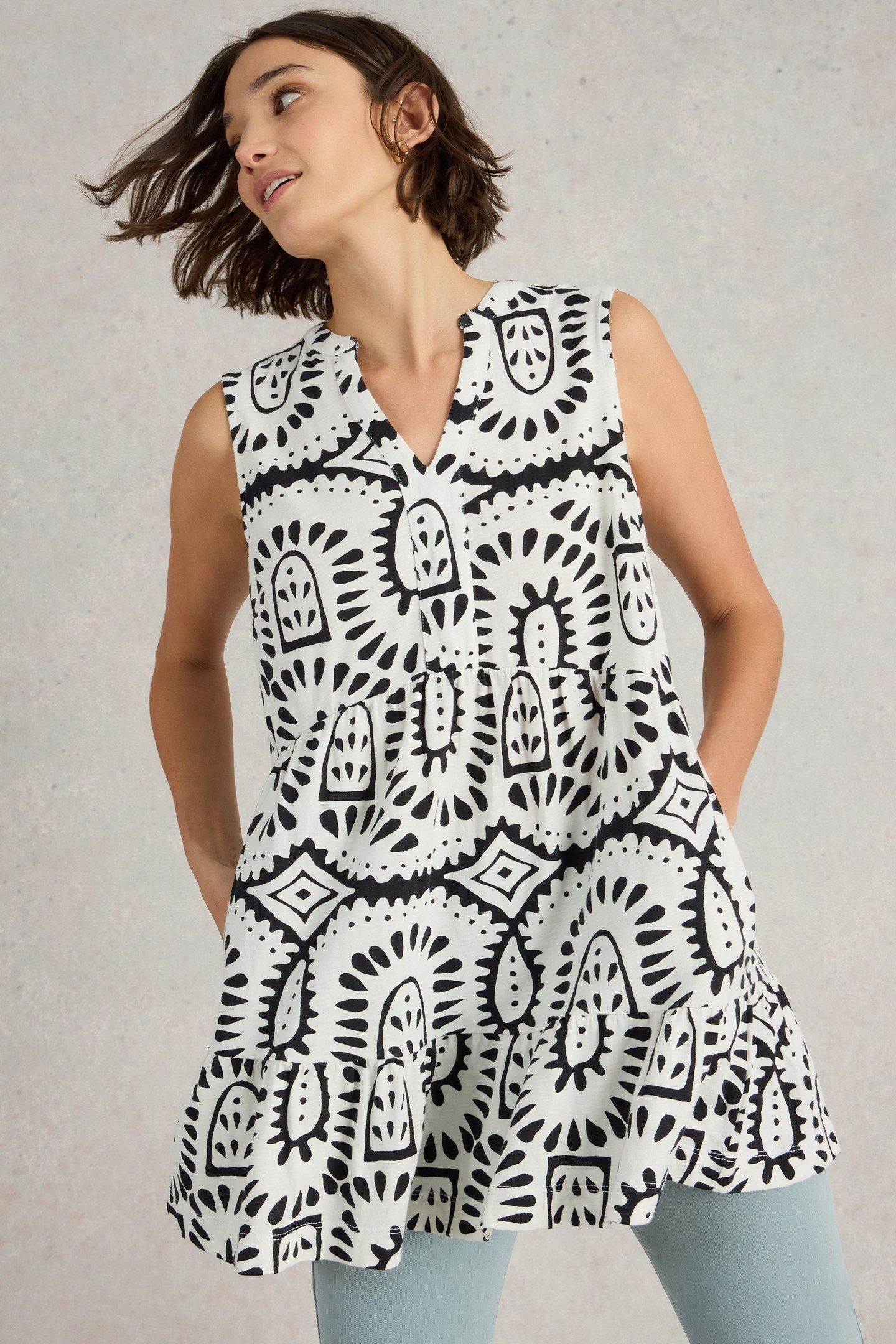 MACIE SLEEVELESS TUNIC IVORY PRINT 2