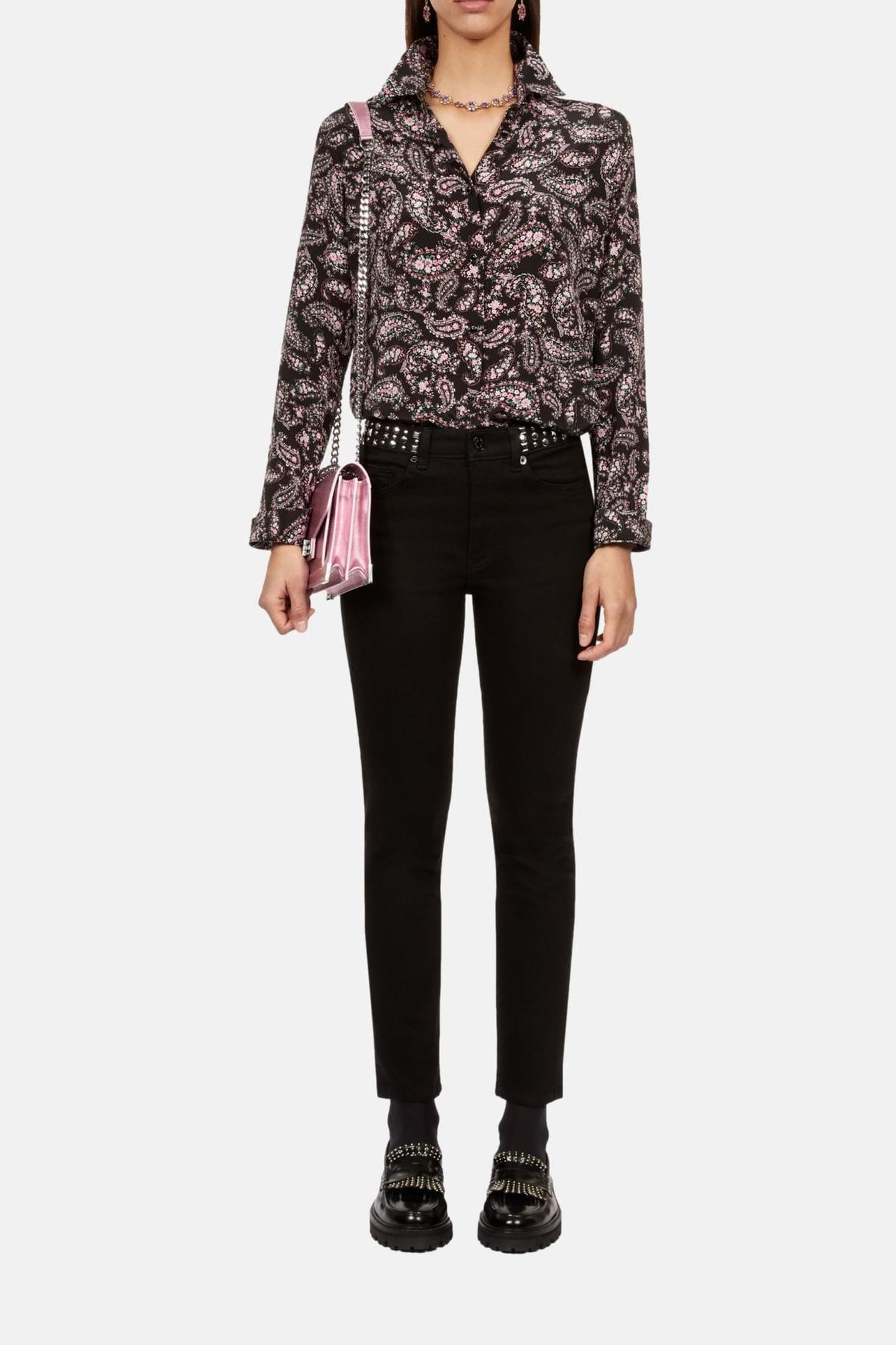 LONG-SLEEVED SILK SHIRT BLACK/PINK 2
