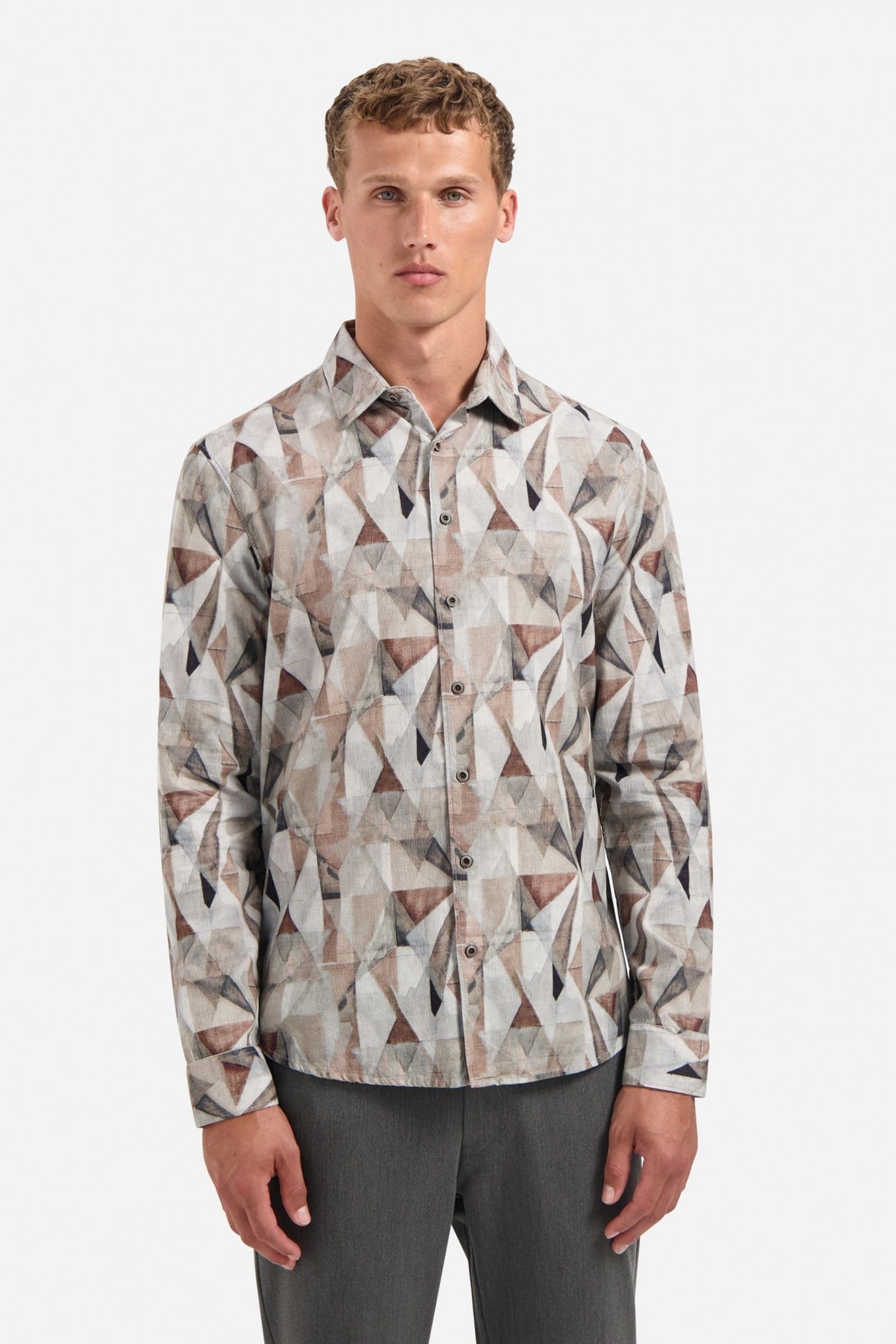 SHIRT ALLOVER PRINTED FINE CORDUROY TAUPE 2