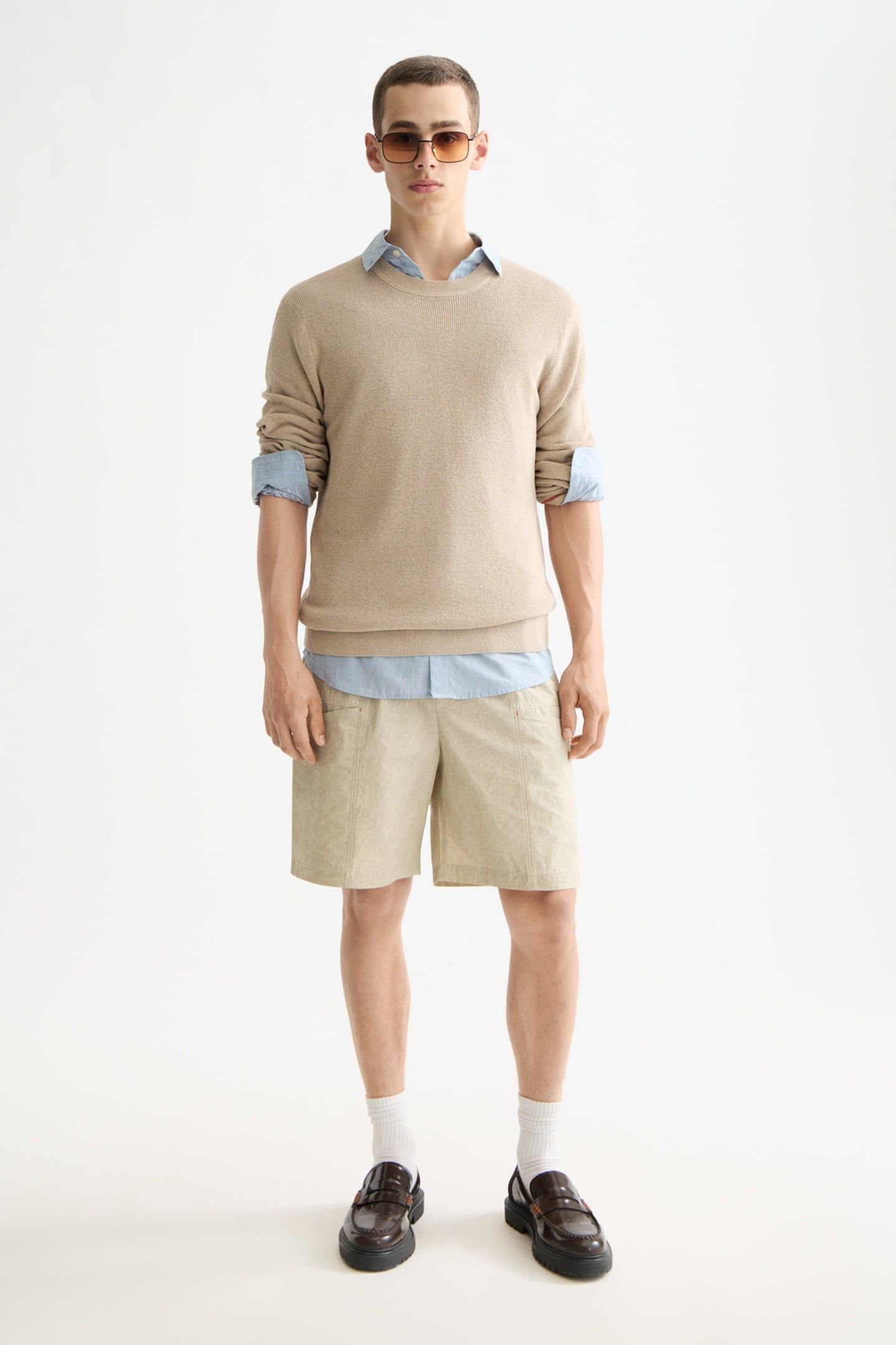 LINNEN BLEND CREW NECK PLAZA TAUPE 2