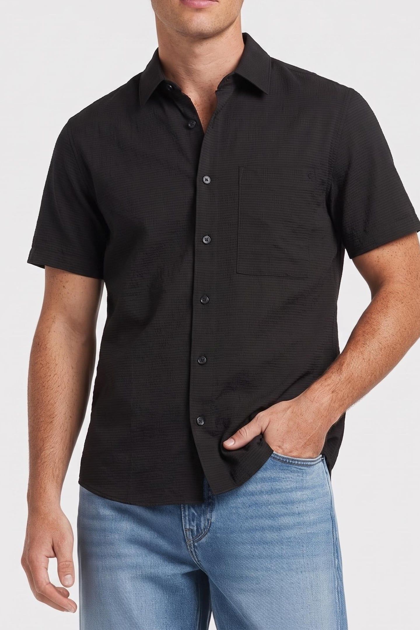 SS SOLID SEERSUCKER SHIRT BLACK 1