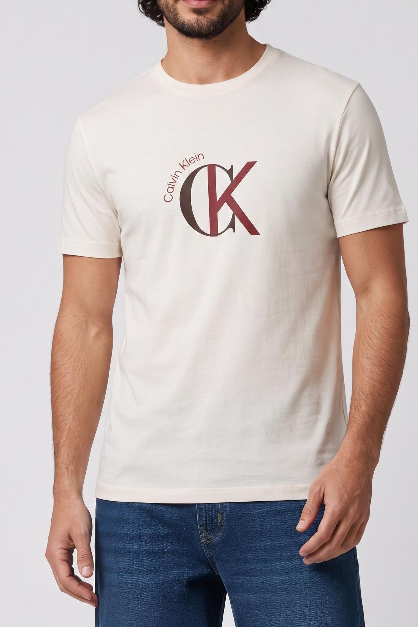 SS 30S 2TONE TEE WHITE GREIGE 1