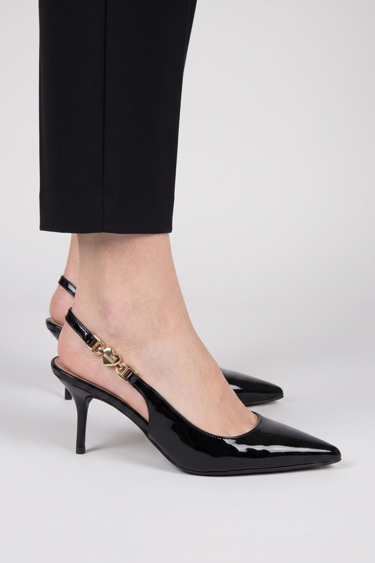 LOVE CHAIN STRAP PATENT LEATHER SLINGBACKS BLACK 3