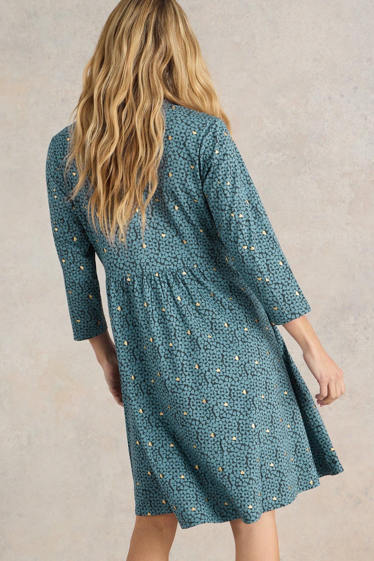 NIA JERSEY DRESS TEAL PRINT 2