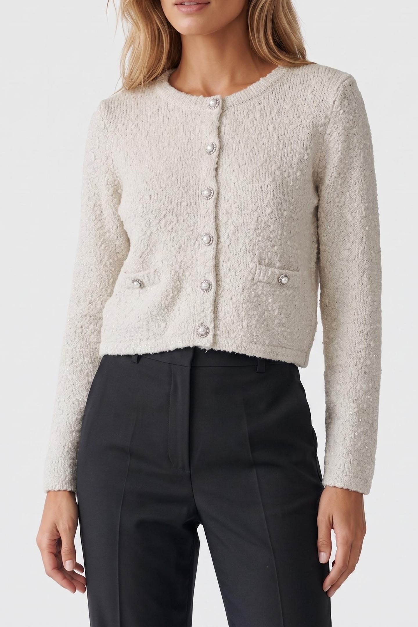 GUESS ECO DOROTHY CN LS CARDI LIGHT BLUE/WHITE COM 1