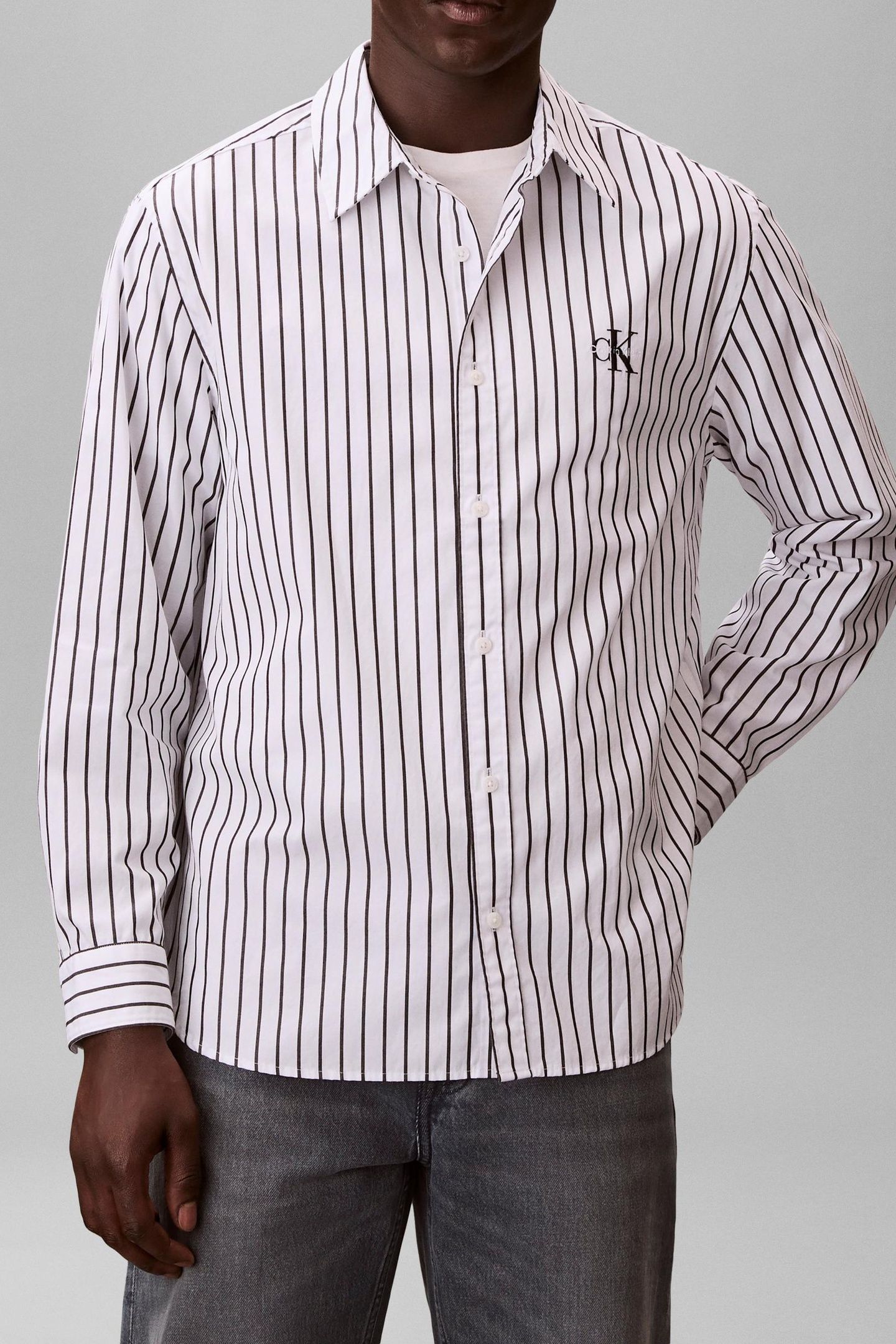 LONG SLEEVE YARN-DYED STRIPE WASHED BRILLIANT WHITE 3