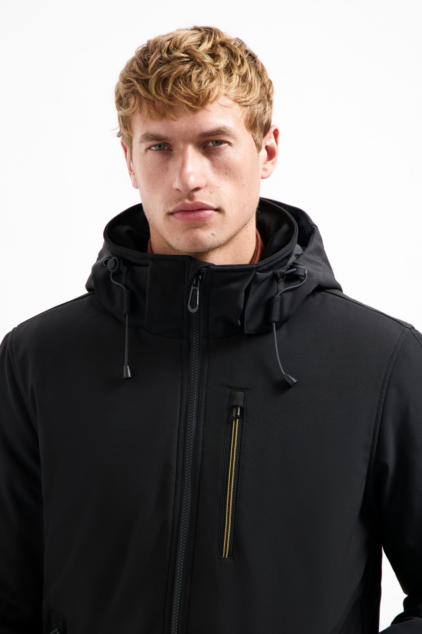 JACKET SHORT FIT HOODED SOFTSHELL STRETCH BLACK 6